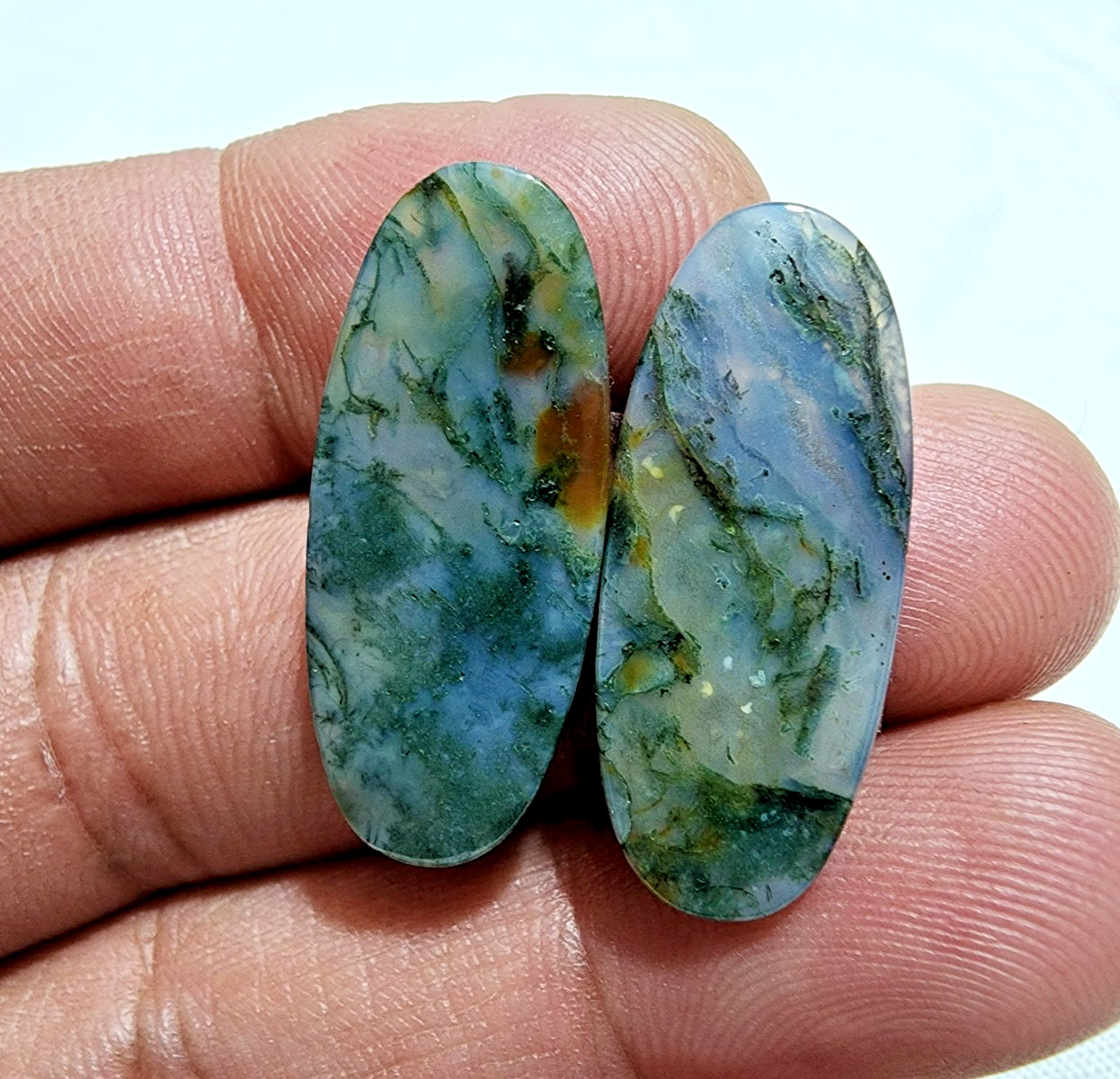 Amazing Rare Moss Agate Matching Pair Cabochon 26ct Loose Gemstone for Jewelry