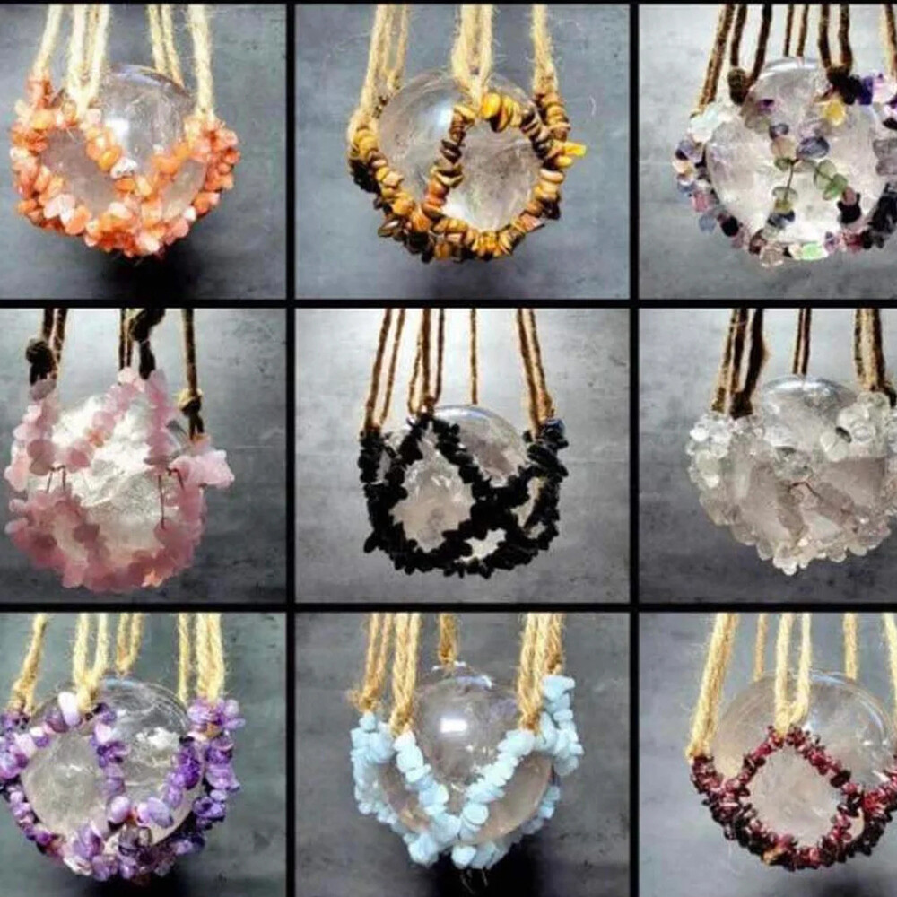 Vintage Boho Hanging Sphere Holder Home Decor Macrame Crystal Basketball Hanger