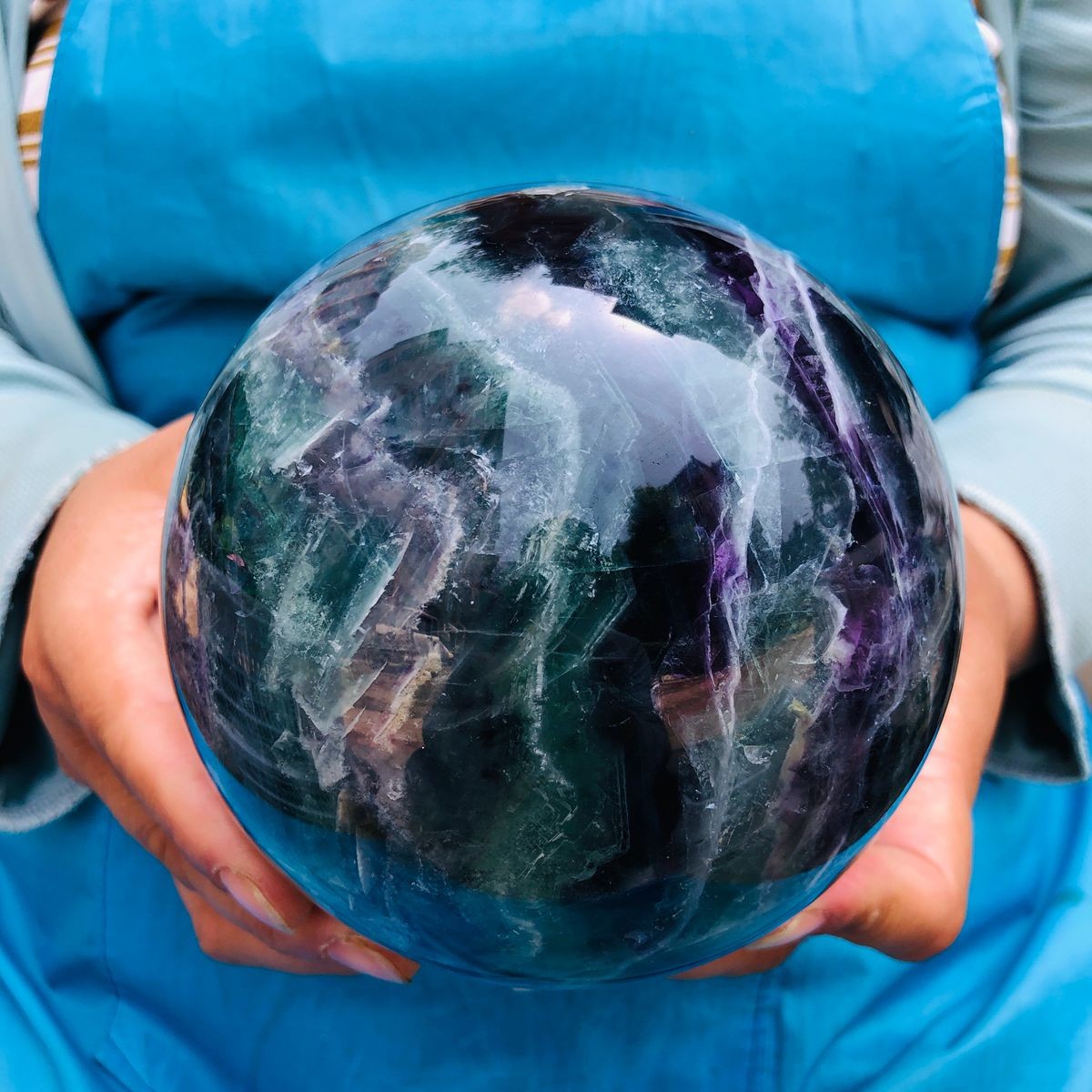 5.69LB Natural rainbow fluorite sphere quartz crystal polished ball healing