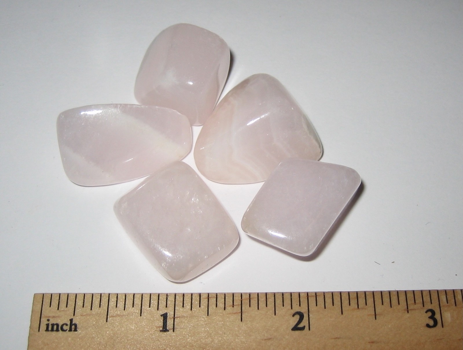 5 TUMBLED POLISHED FLUORESCENT MANGANO PINK CALCITE CRYSTAL STONES PERU 49.6g *1