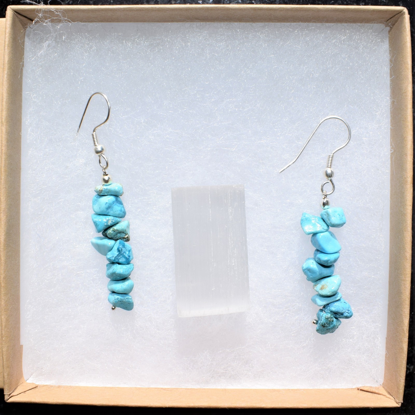 CHARGED Arizona Turquoise Crystal Chip Earrings + Selenite Heart Charger