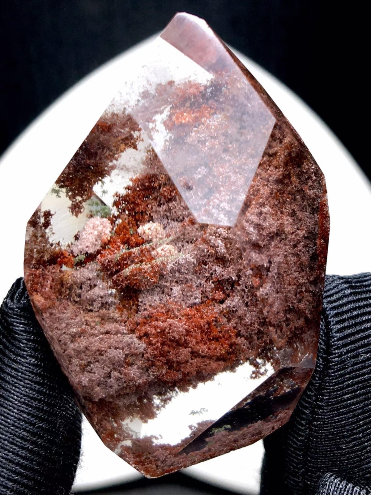31*22*50mm Natural Red Ghost Quartz Obelisk Mineral Crystal Point Reiki Decor