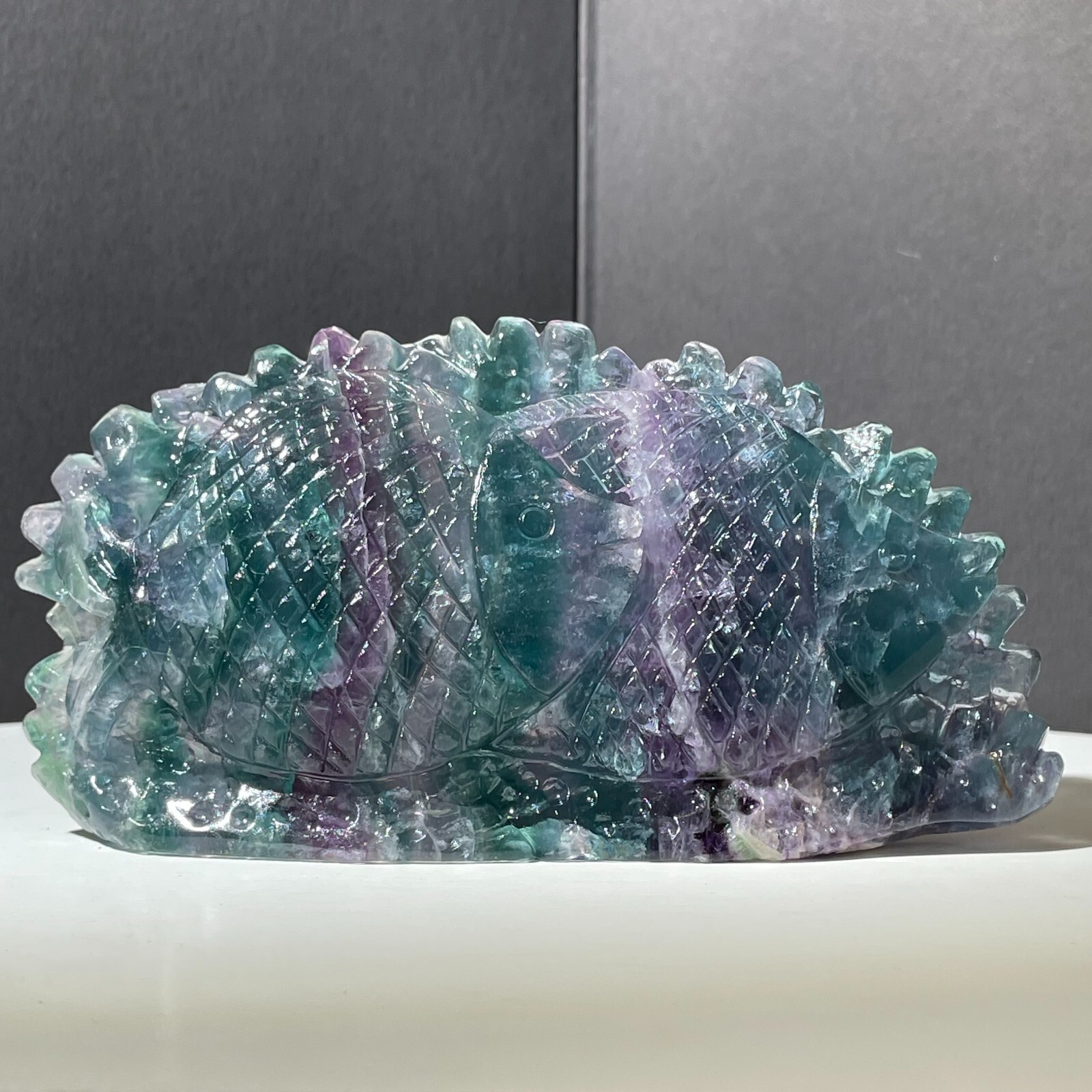 278g Natural fluorite hand carved fish quartz crystal spiritual healing