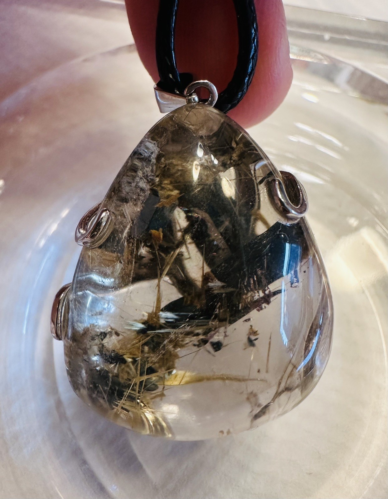 Premium Gold Rutilated Titanium Quartz Pedant/Sterling 925 Silver Setting