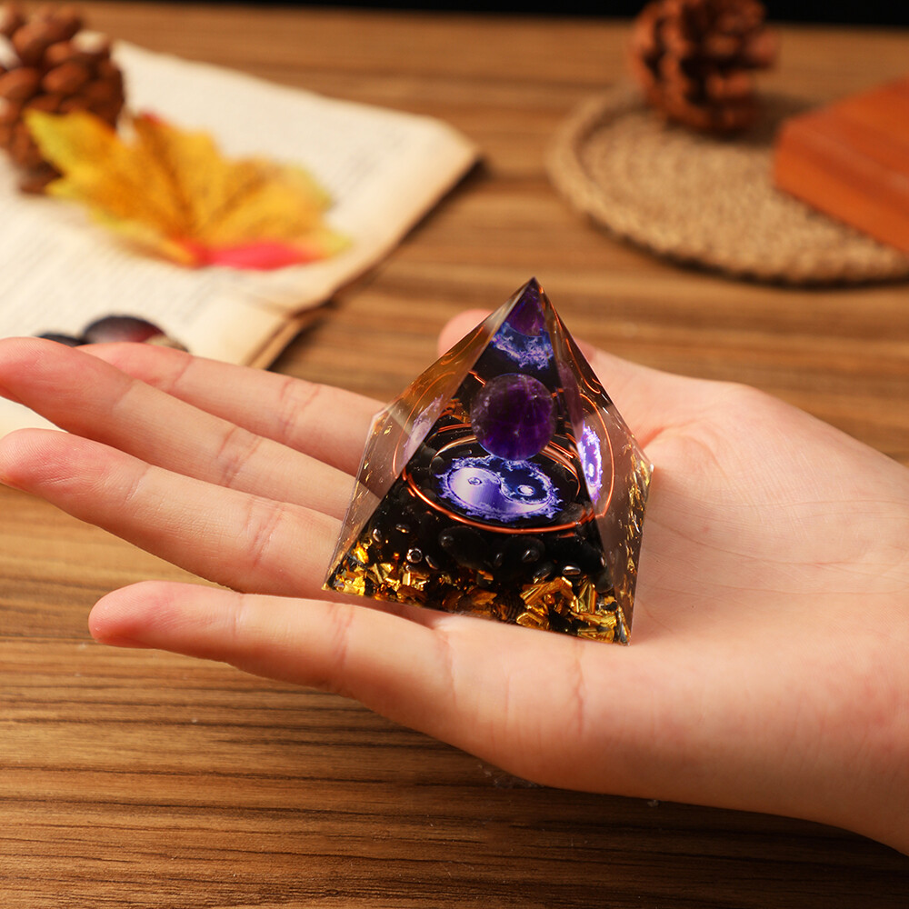 EMF Protection Orgonite Pyramid Amethyst Peridot Healing Crystal Energy Orgone