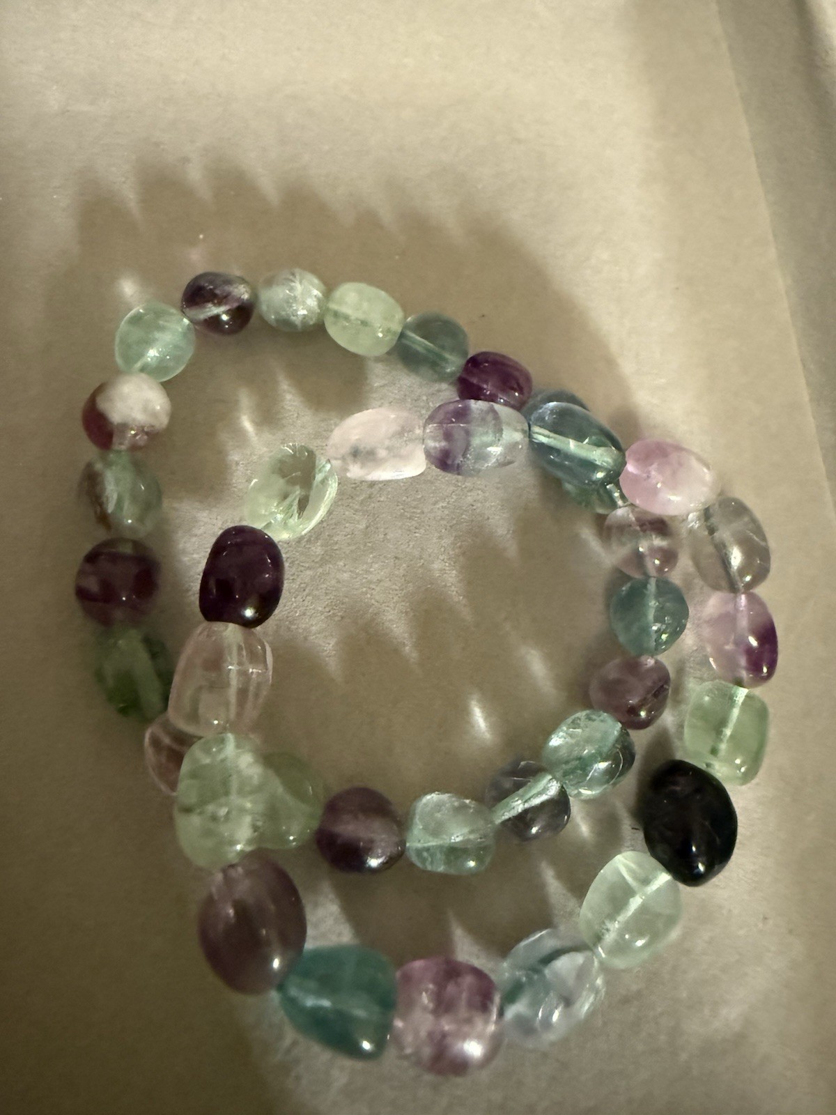 Flourite 8mm Round Stretchy Gemstone Bracelet , Purple,green And Blue #1quality