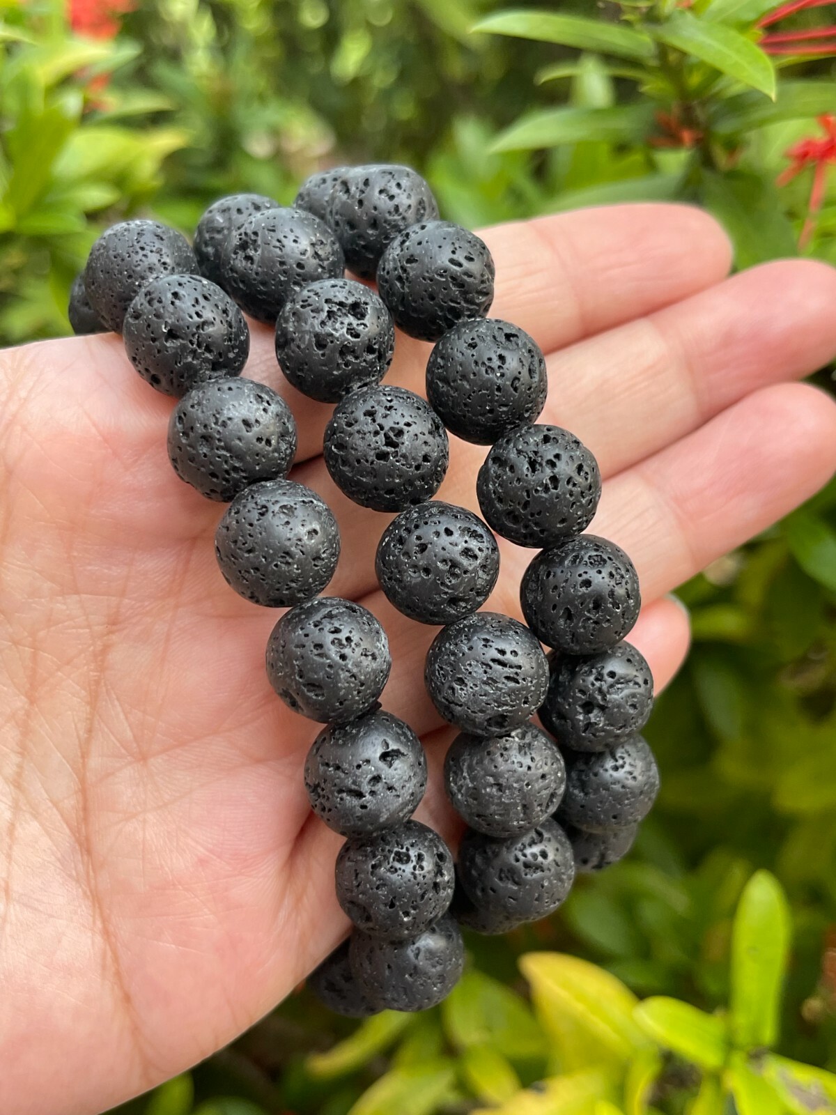 Grade A++ Large Black Lava Rock Crystal Bead Bracelet 8mm,Volcanic Lava Bracelet