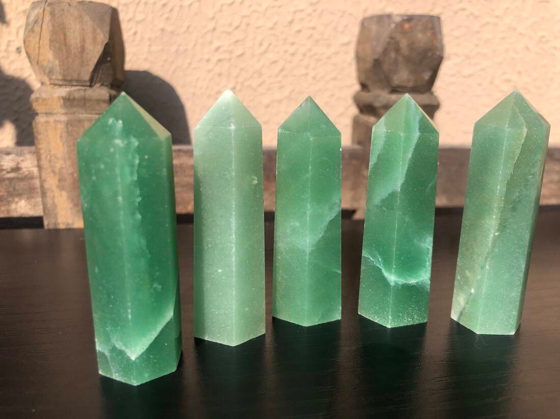 5pcs Large 2”+ Green Aventurine Quartz Crystal Point Wand Healing Tower
