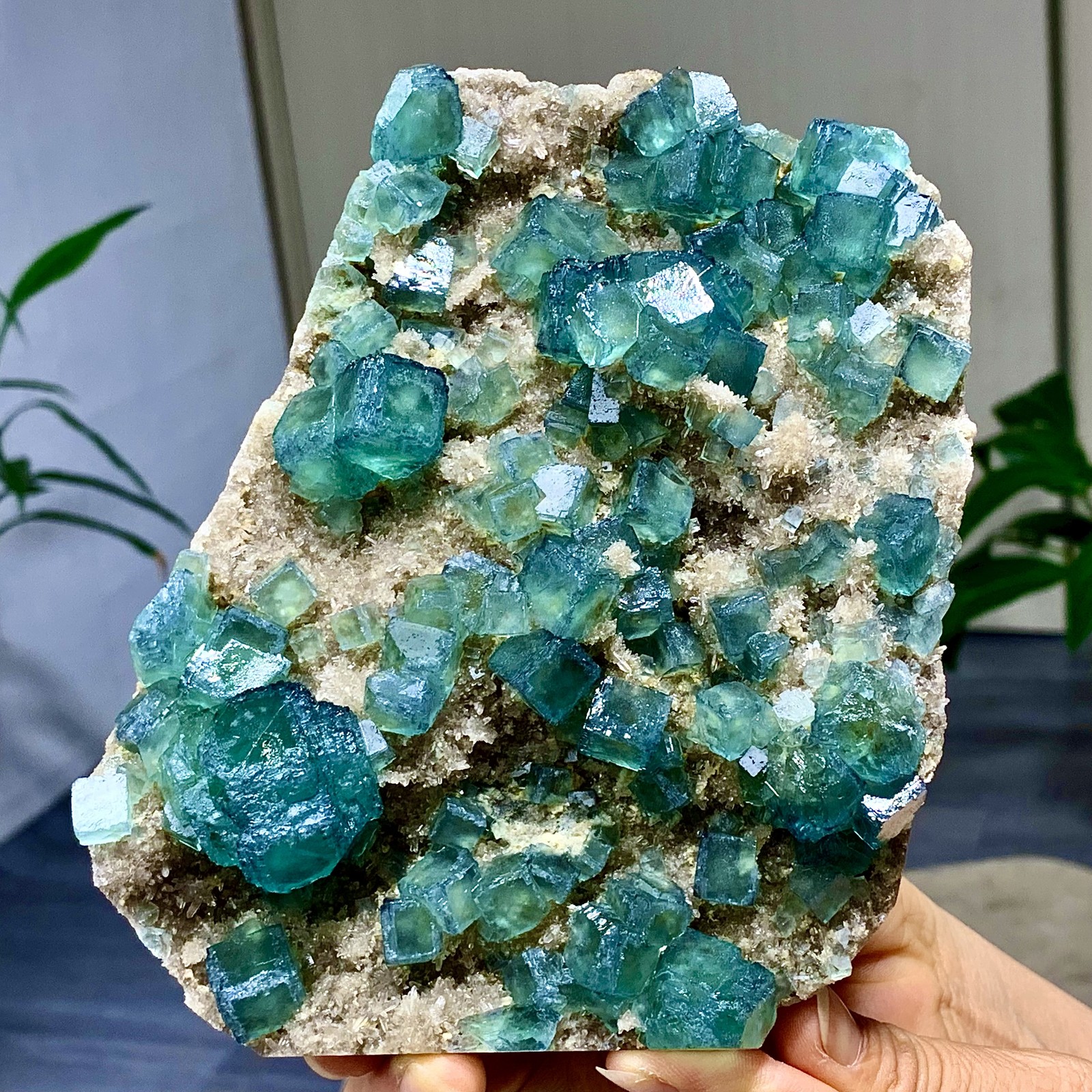 1.92LB Rare transparent green cubic fluorite mineral crystal sample/China