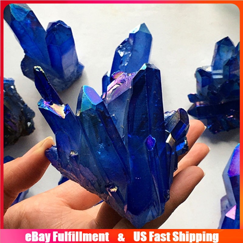 80g Natural Aura Blue Crystal Titanium Rock Stone Cluster VUG Specimens Healing