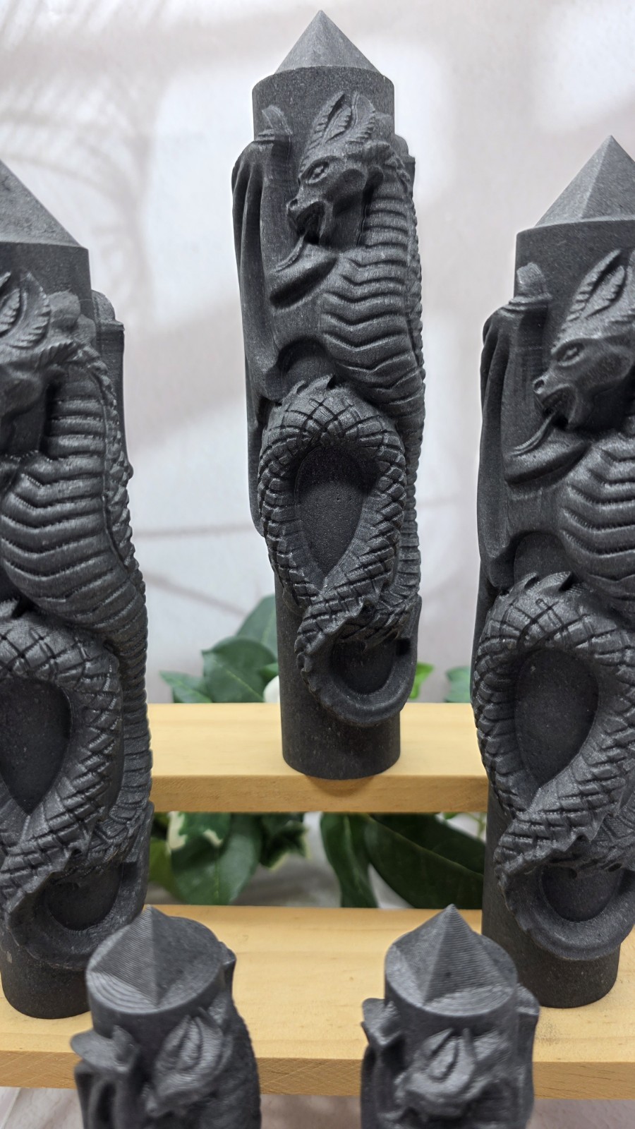 Shungite Dragon Towers Lot of 5 Hand Carved Dragon Obelisks, Protection Groundin