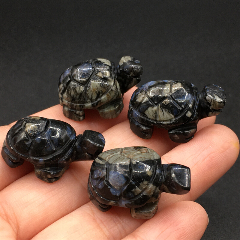 4pcs Natural Llanite Quartz Crystal Hand Carved Tortoise Skull Reiki Healing