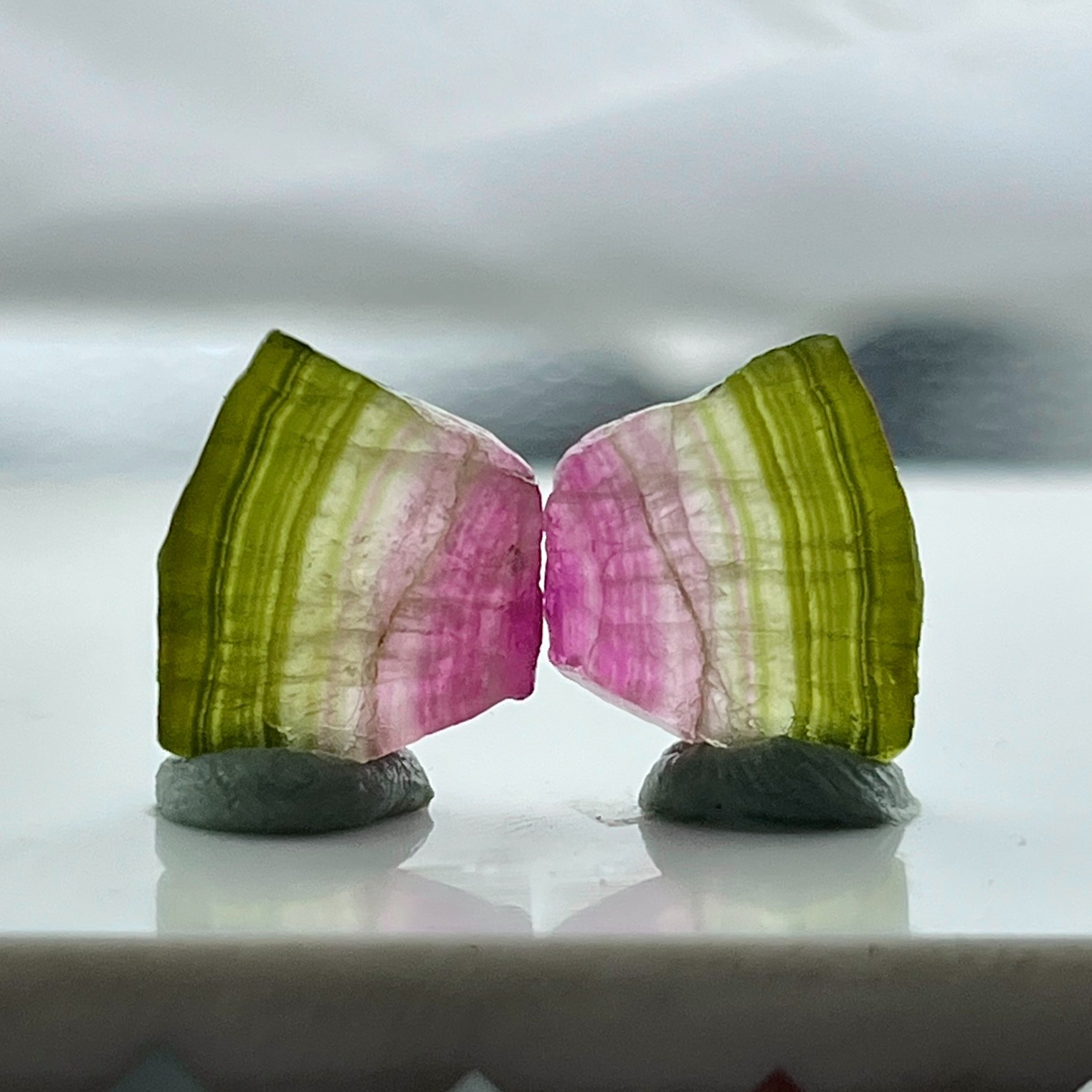10 Cts Rare Watermelon Tourmaline Slices Pair, Natural Gemstone