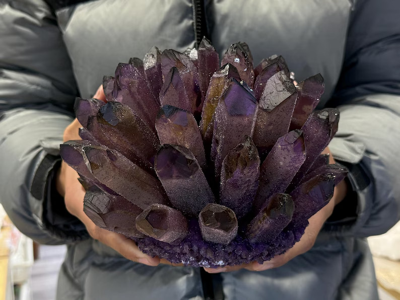 1000G Natural Crystal Dark Amethyst Cluster Raw Purple Quartz Geode Healing Deco
