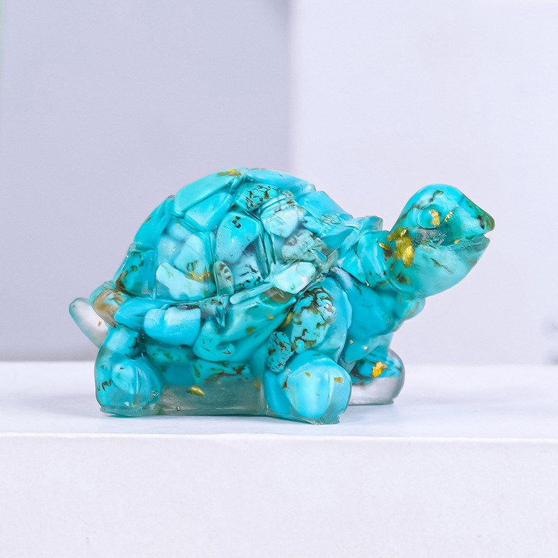 Natural Turquoise Quartz Crystal Longevity Turtle Carved Mini Gravel Resin Decor