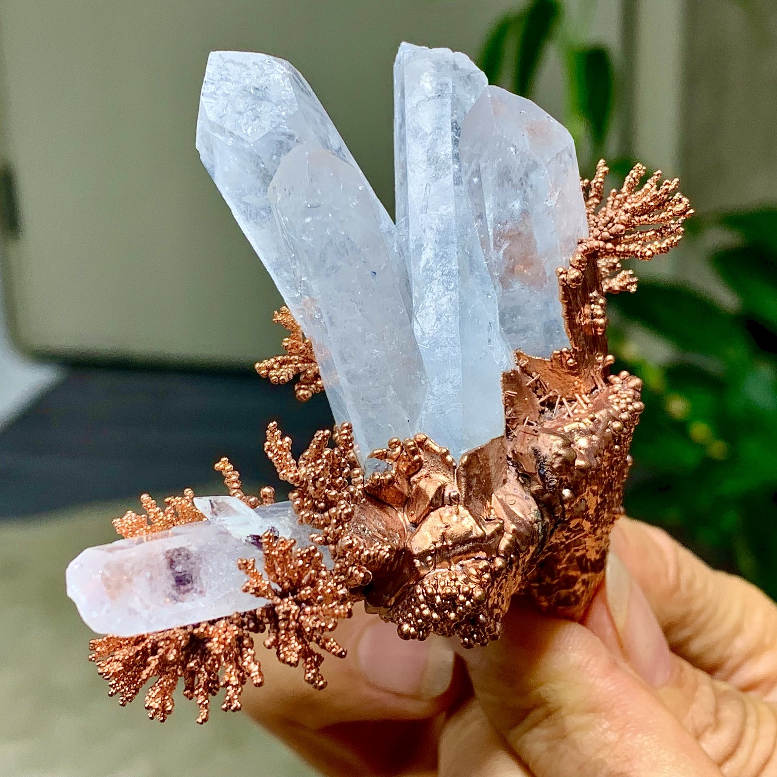102G Rare!! iridescent Native Copper with white quartz crystal mineral-symbiosis