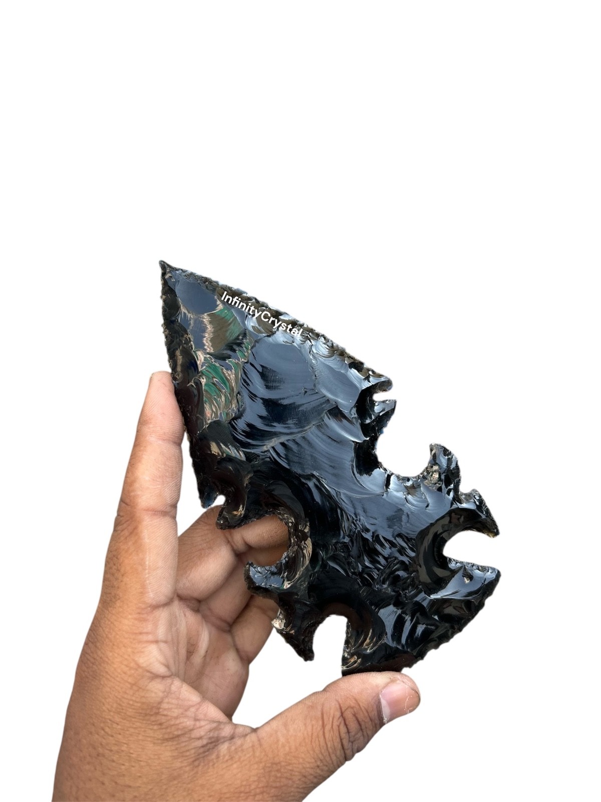6” Hand Knapped Black Obsidian Arrowhead – Artisan Crystal Spearhead Gothic Gift