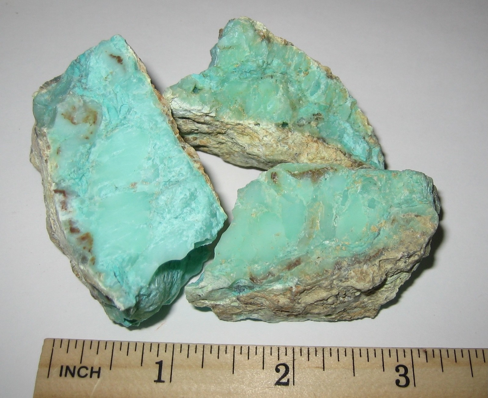 3 NATURAL ROUGH 1″ – 2.2″ GREEN OPAL CRYSTAL STONE MINERALS BULGARIA ~ 162.6g *2