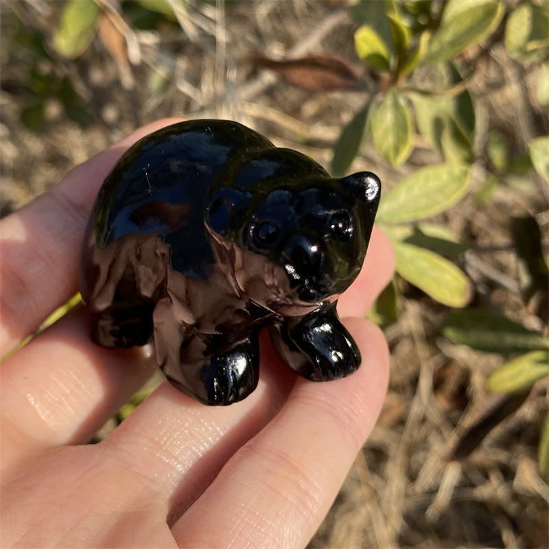 1pc Natural obsidian bear hand carved Quartz Crystal stone skull Reiki healing