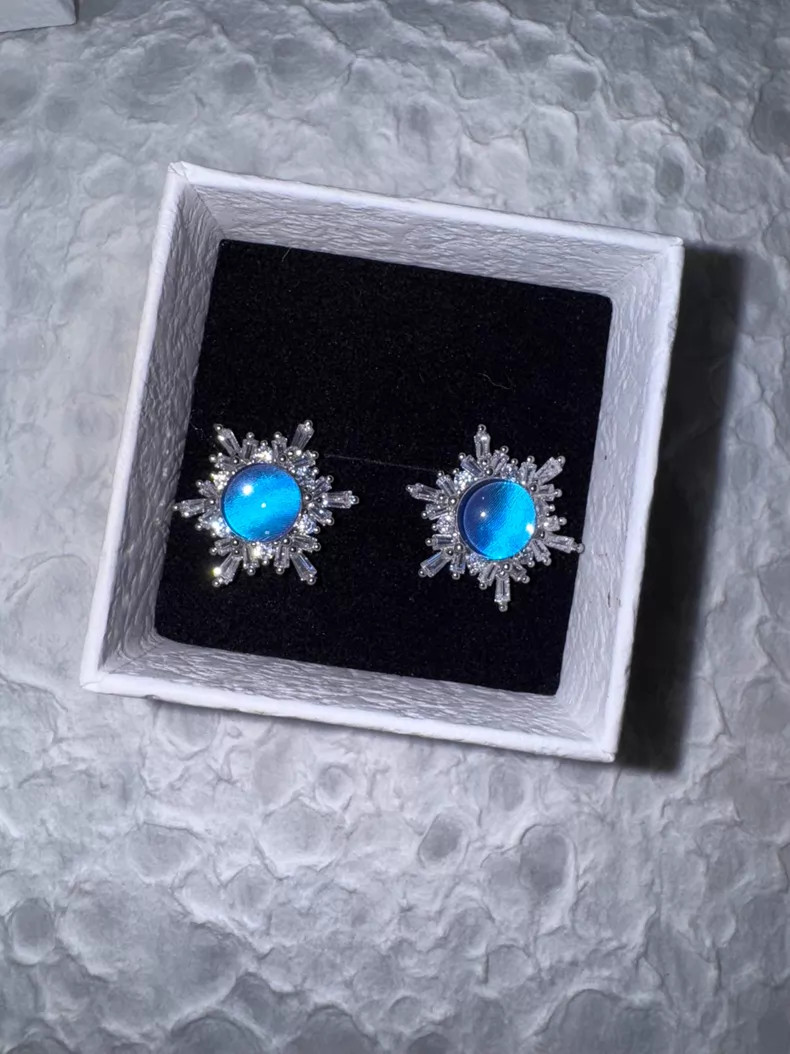 Handmade Blue Morpho Butterfly Wing Jewelry Set, Snowflake Design, Gift for Her