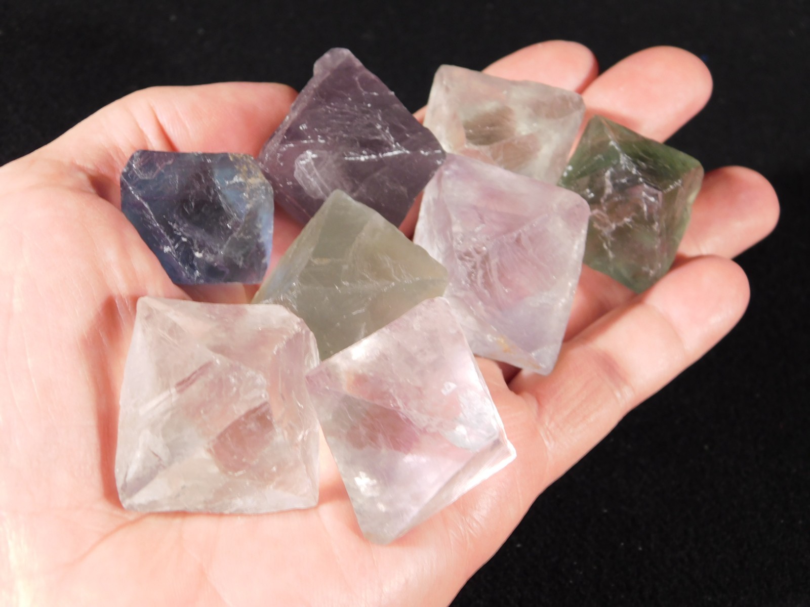 Big Lot of EIGHT! Translucent Octahedron FLUORITE Crystals From China 346gr