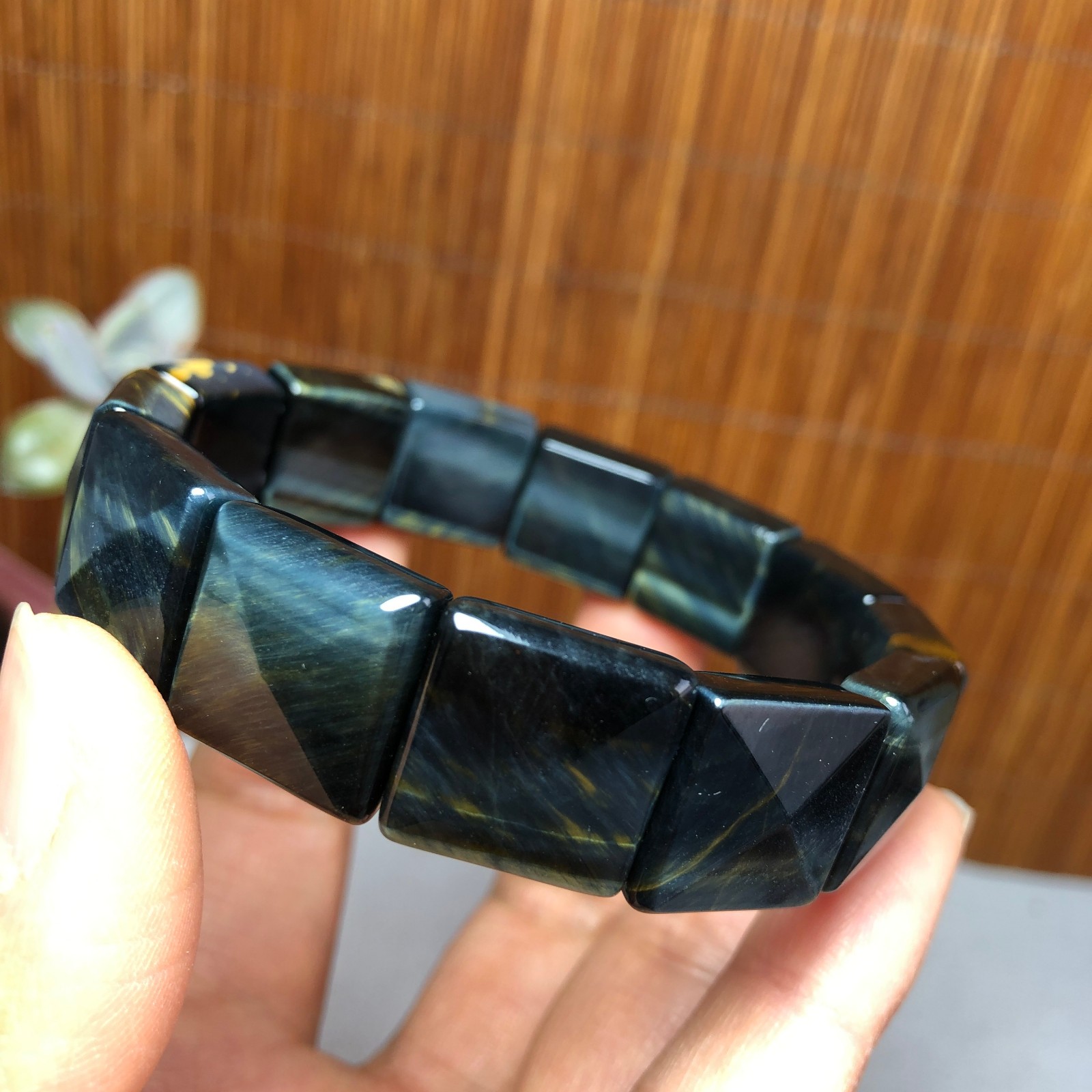 Natural Tiger’s Eye Stone Bracelet Brown Gemstone Stretch Bracelet Handmade 3693
