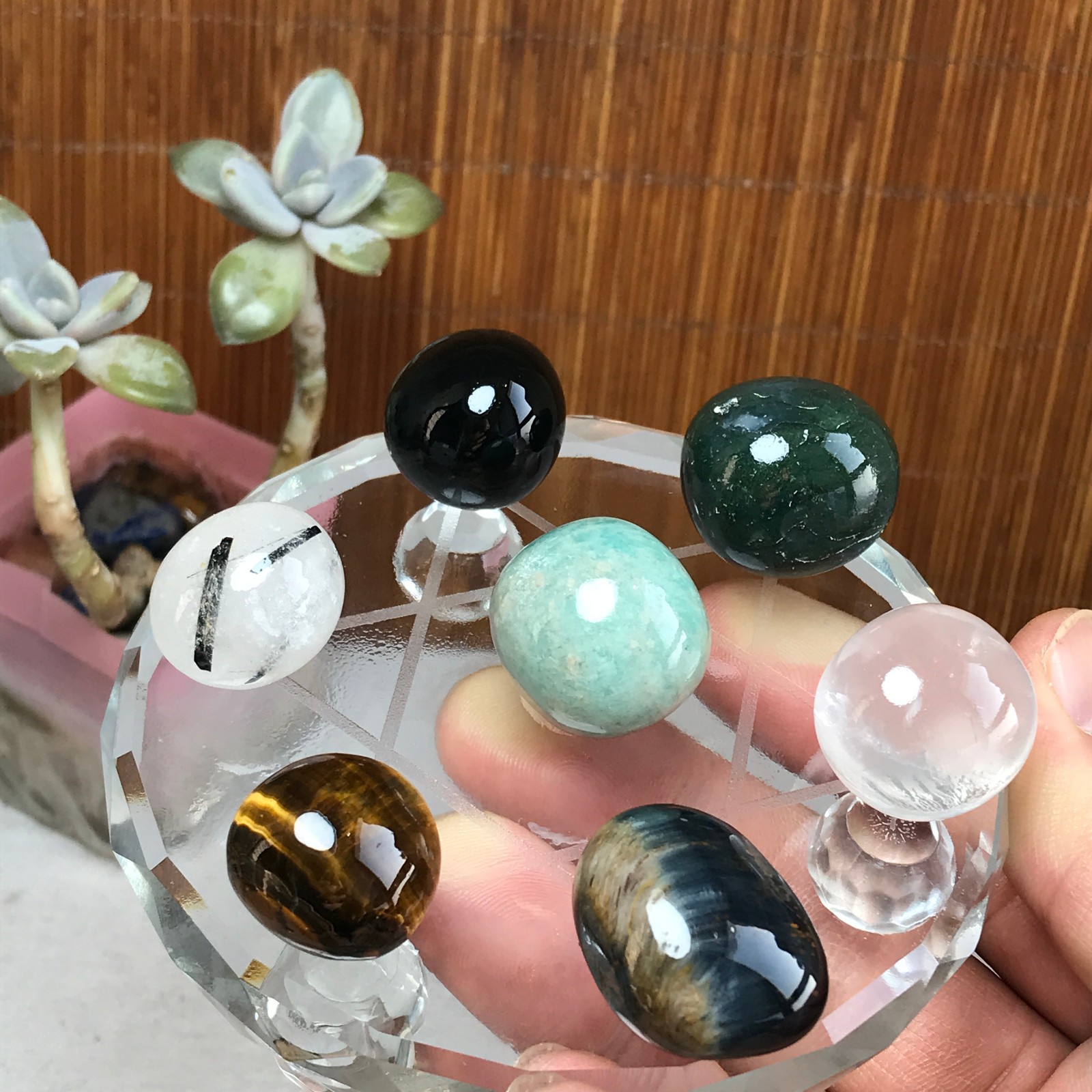 Natural seven different types of crystals Seven Star Array Specimen Base A3050