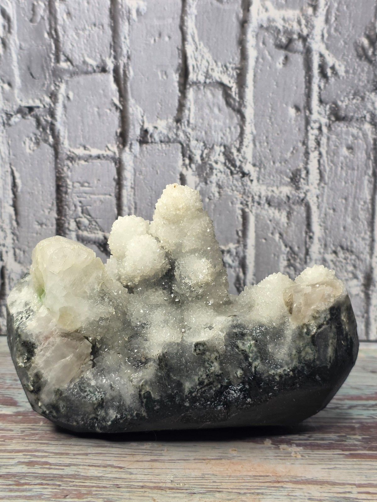 Large White Druzy Quartz Calcite Crystal Bowl UV Reactive Display Specimen 1.21k