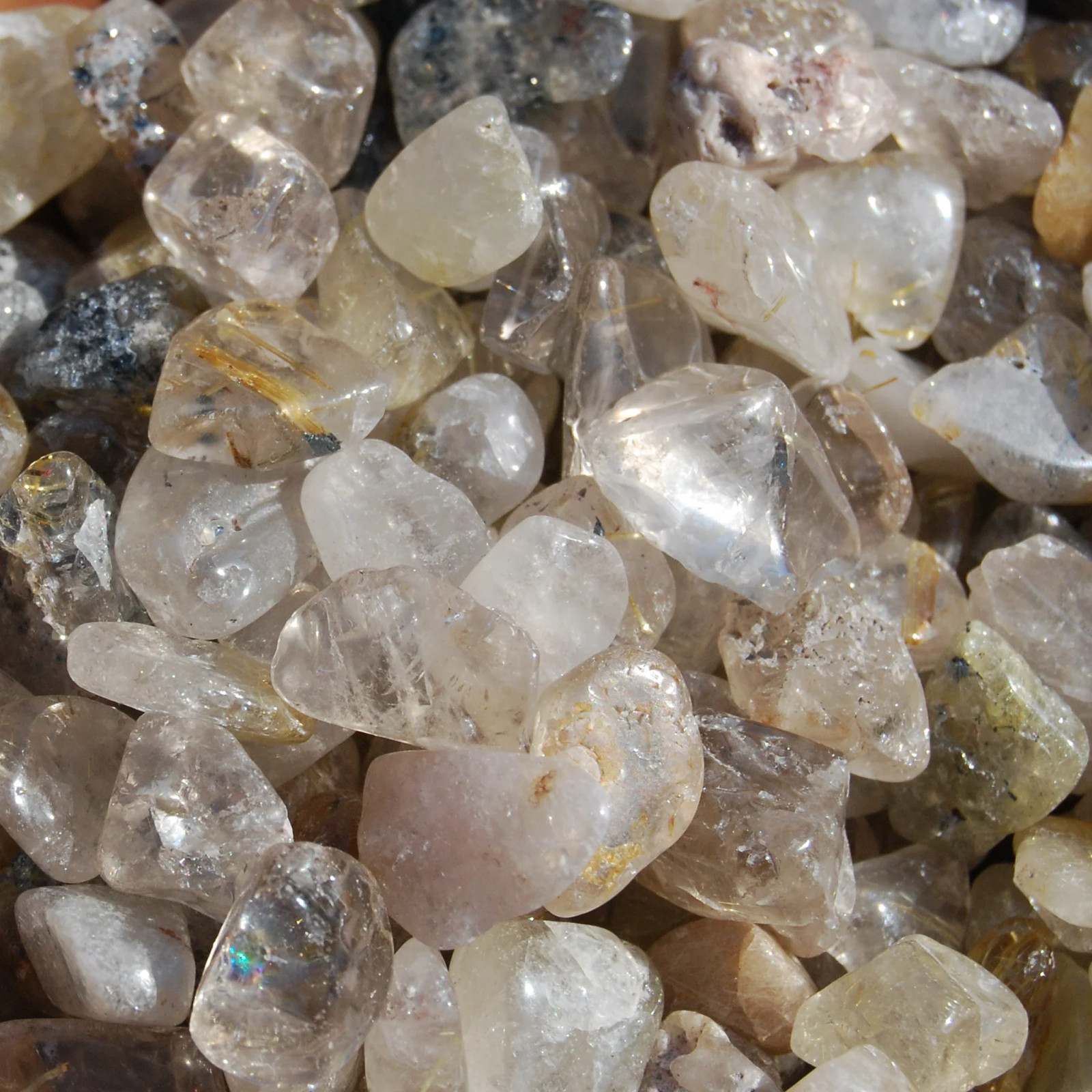 10pcs Golden Rutile Quartz Crystal Tumbled Stones, Extra Small Gold Rutilated Qu