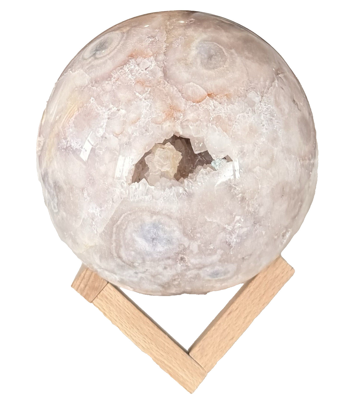 Big Sale 45% Off 10Lb Pink Amethyst Crystal Sphere Druzy’s, Flowers, Wood Holder