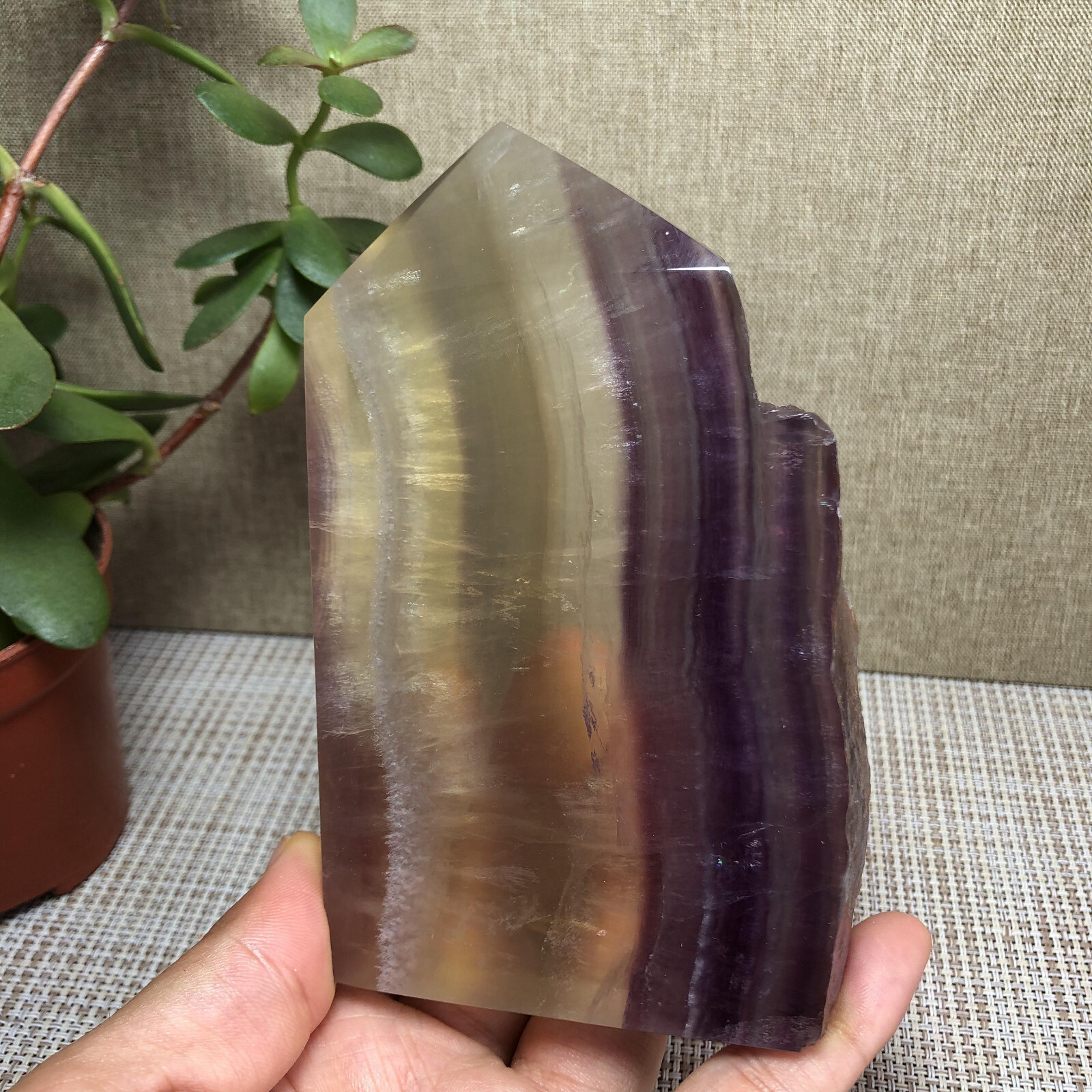 492g Natural candy Fluorite Polish/Rough wand Crystal free standing 123mm A2894