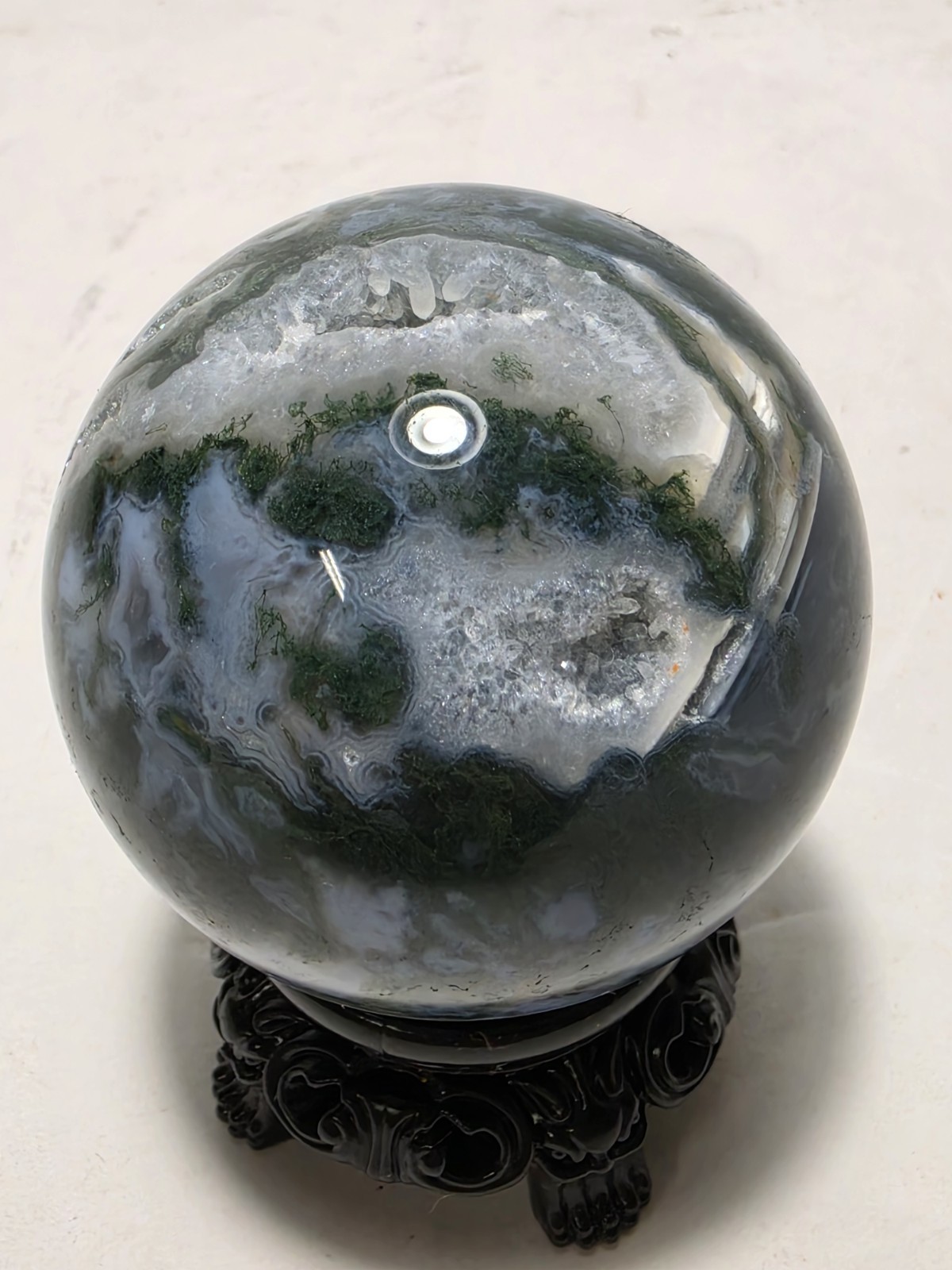 Polished Moss Agate Druzy Quartz Sphere Crystal Ball Natural Mineral 2.5 In Dia
