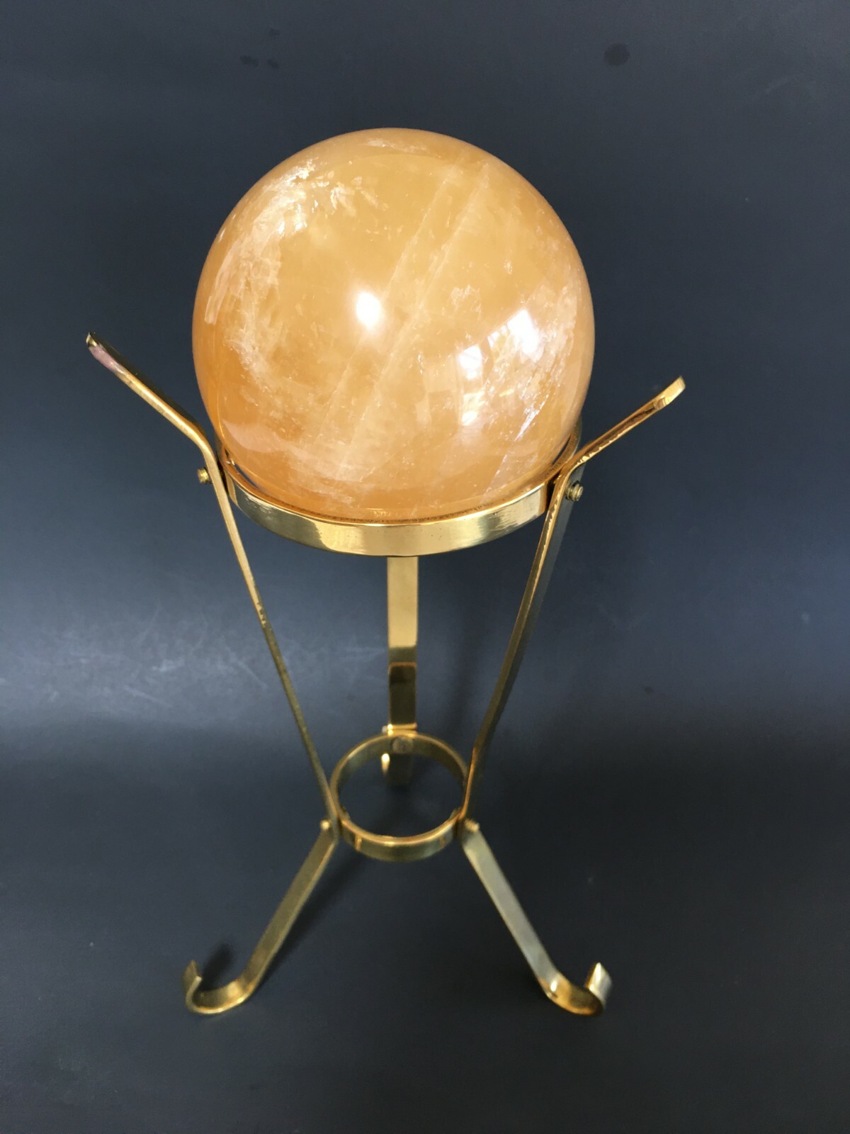 Brass 10″ H. Sphere Holder, Gemstone Display, Stand. Approx.3″ Diameter