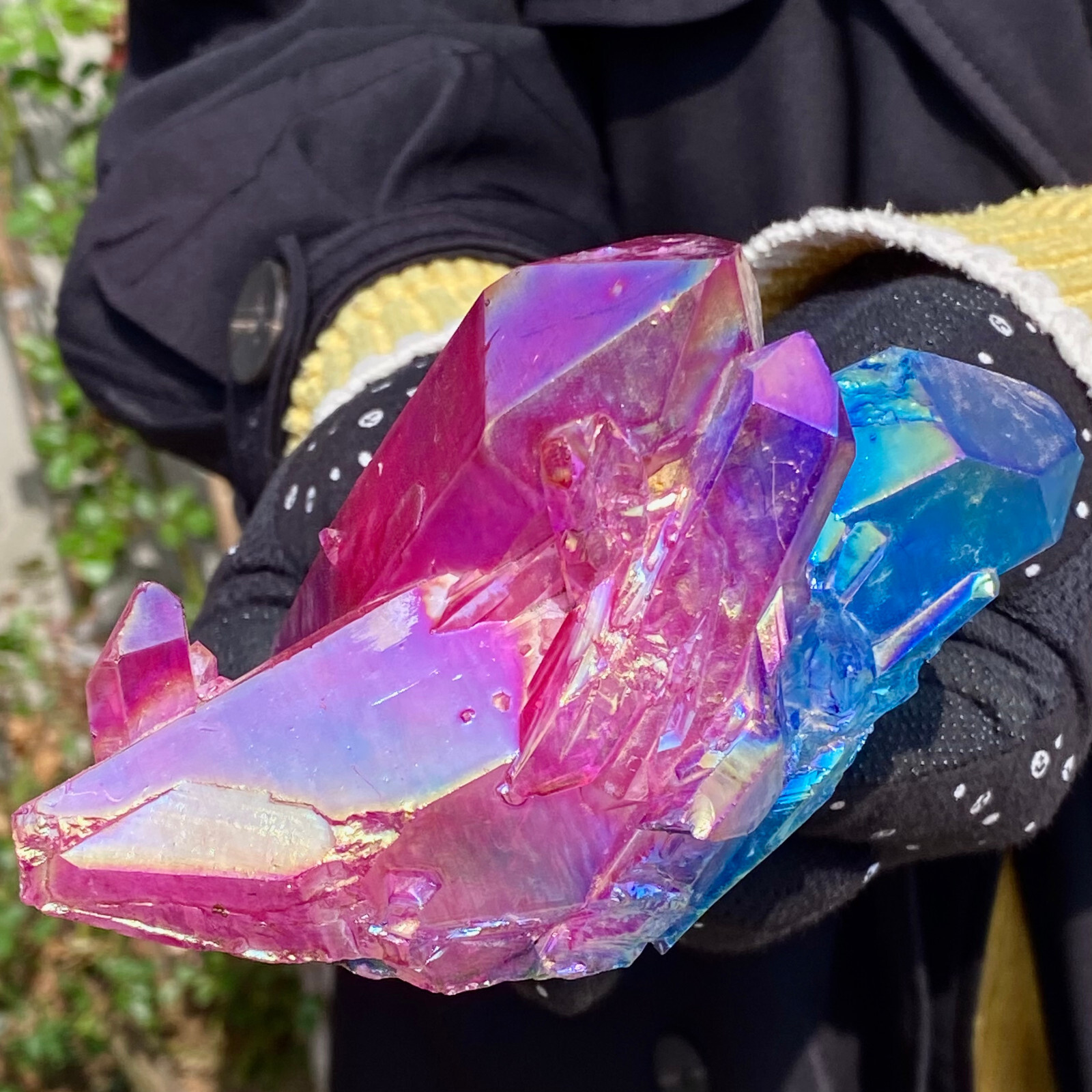 1.27LB Rainbow Titanium Quartz Crystal Treatment Cluster Decorative Gift