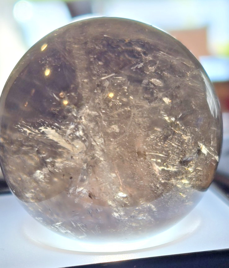 44mm Smoky Quartz Crystal Sphere Natural Smokey Quartz Ball Healing Rainbows