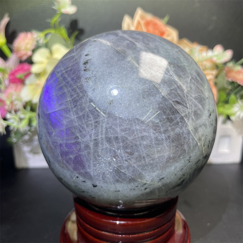 3.4LB 3.9″ Natural Purple Flash Labradorite Sphere Ball Decor Crystal Heal Reiki
