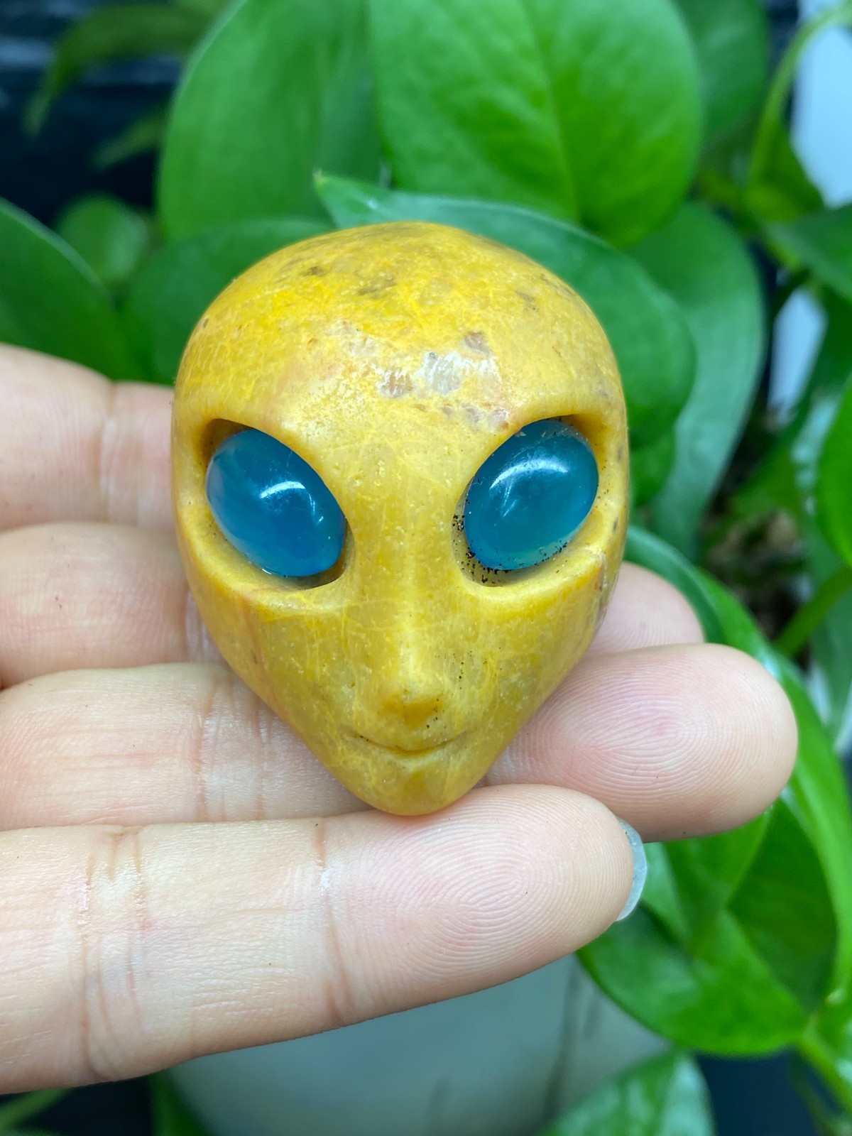 1pc Natural Yellow jade Quartz Carved Alien Skull Crystal Reiki Healing Gem Gift