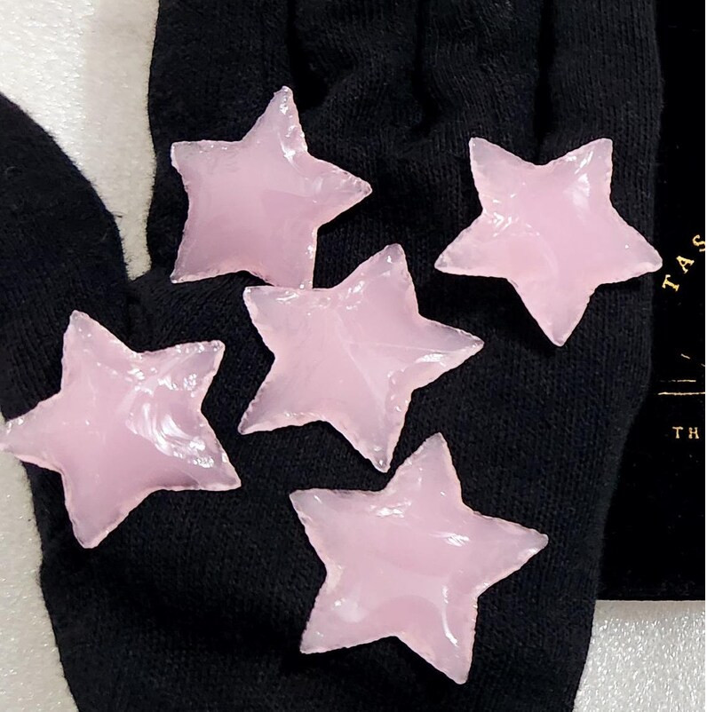 5 Pcs Rose Aura Quartz Star Crystals Rough Healing Quartz Loose Stones 30mm