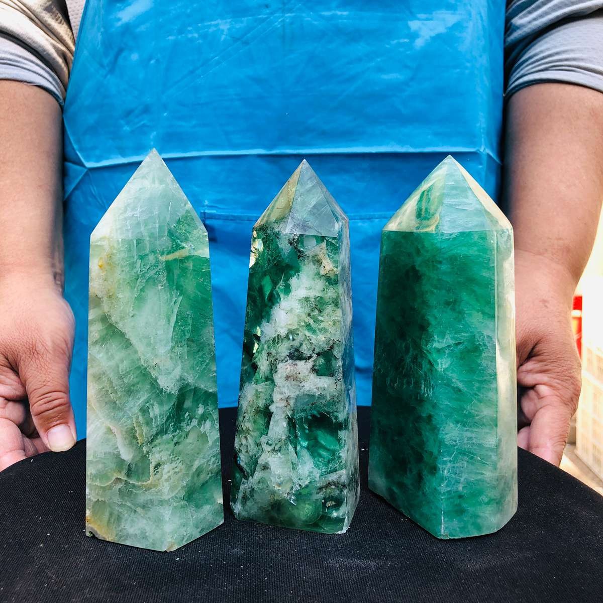 5.25LB 3pc Natural fluorite quartz obelisk crystal tower point healing decor