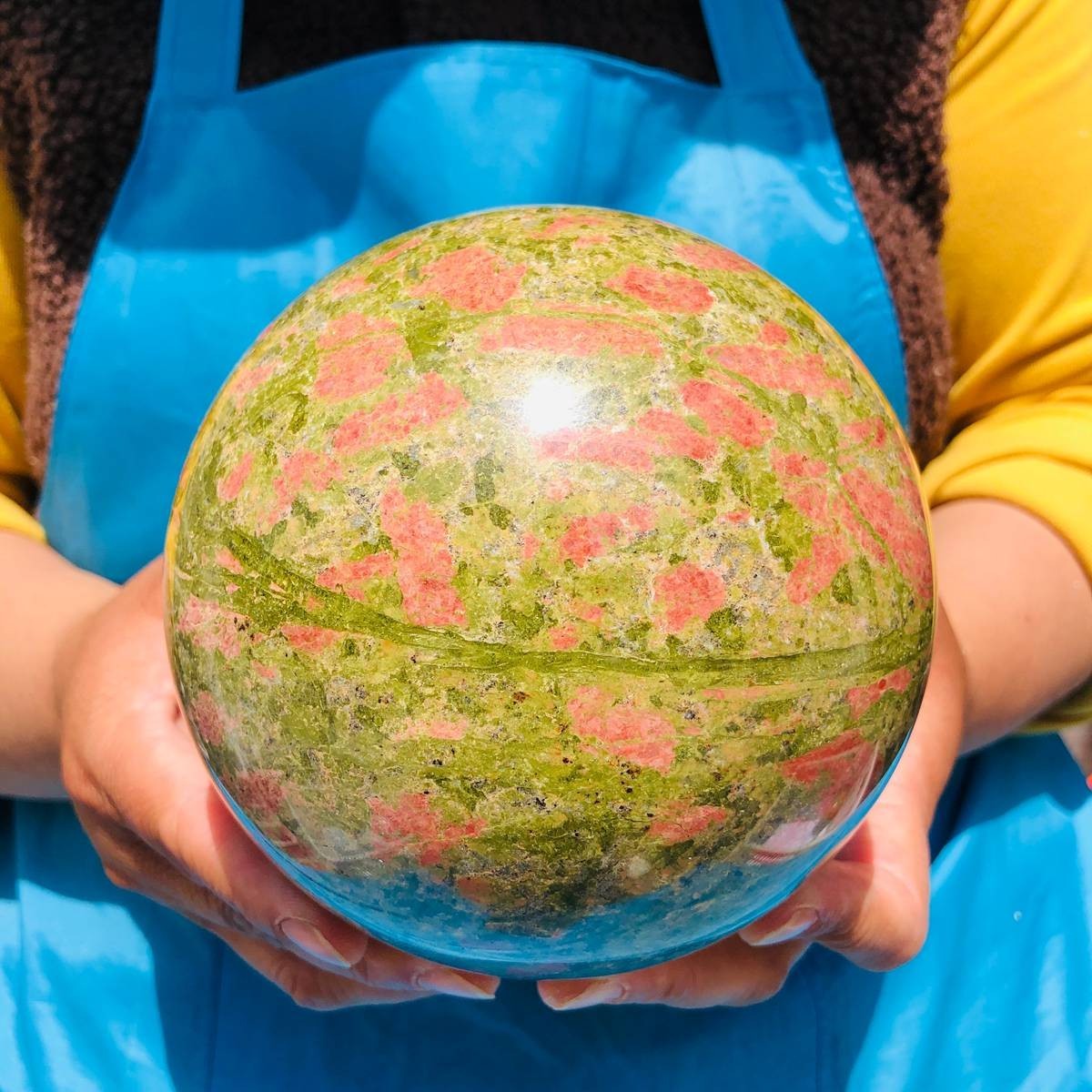 7.1LB Natural flower green treasure ball Sphere Crystal Healing Decor Ball