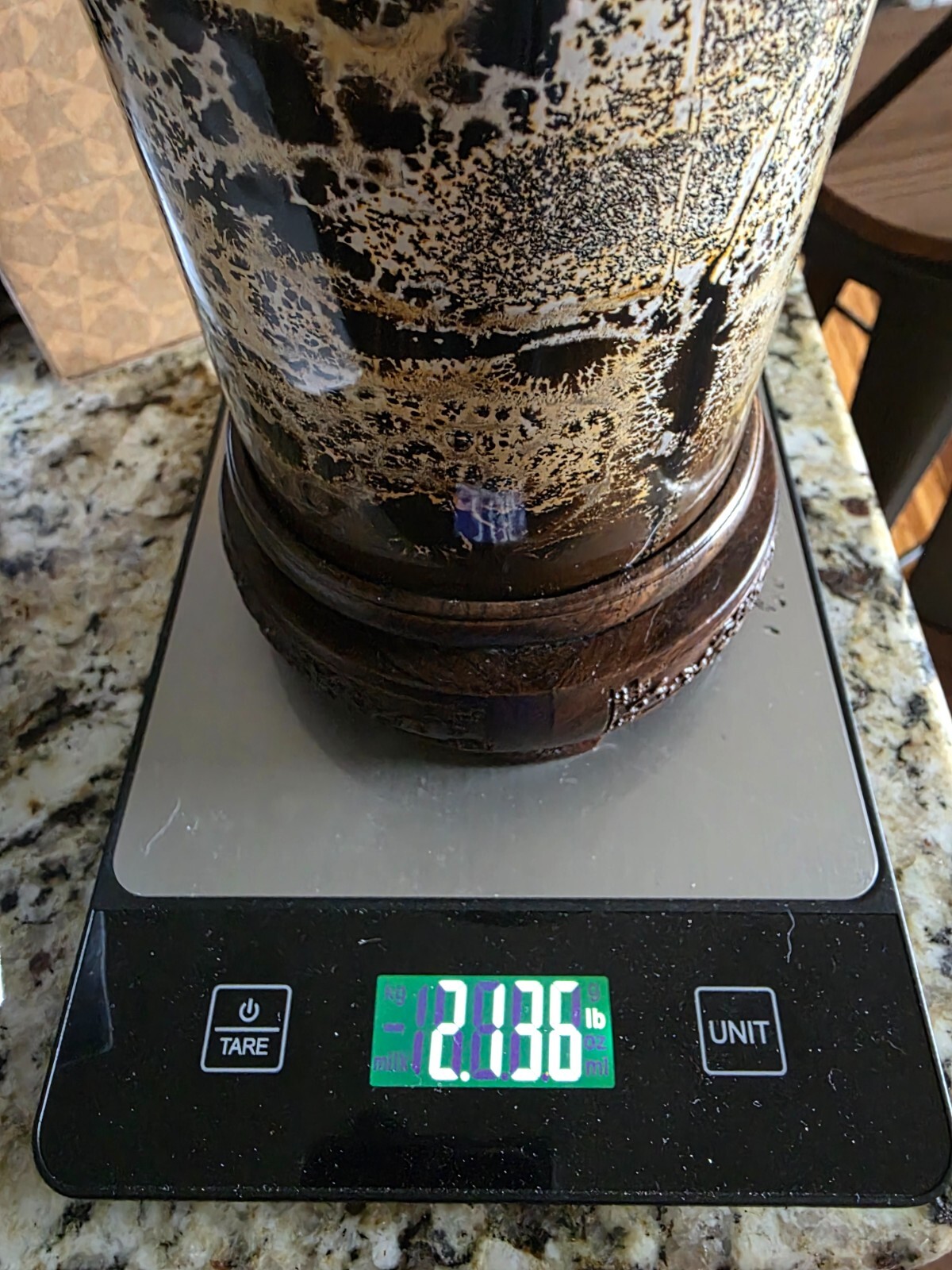 Natural Picture Jasper Vase Quartz Crystal On A Wood Holder Reiki healing 2+LB