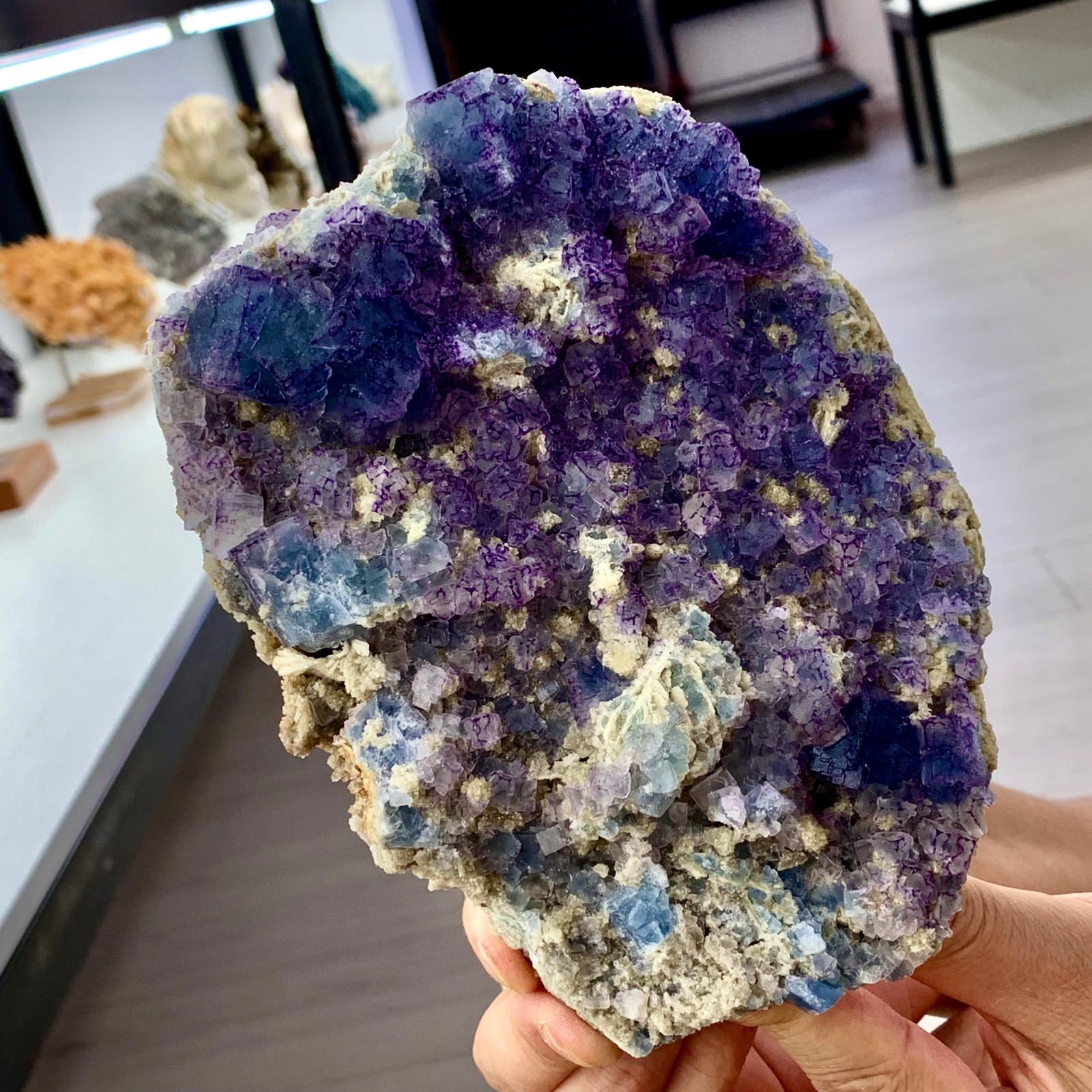 2.92LB Rare transparent purple-blue fluorite cube mineral crystal sample/China