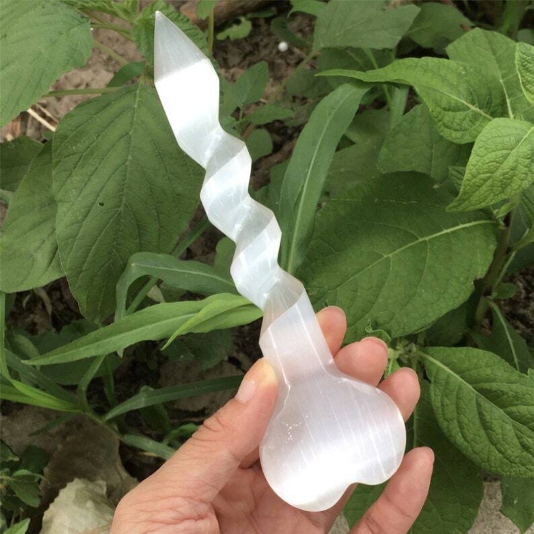 1PC Selenite Heart Spiral Sword Quartz Crystal Mineral Reiki Energy healing 90g+