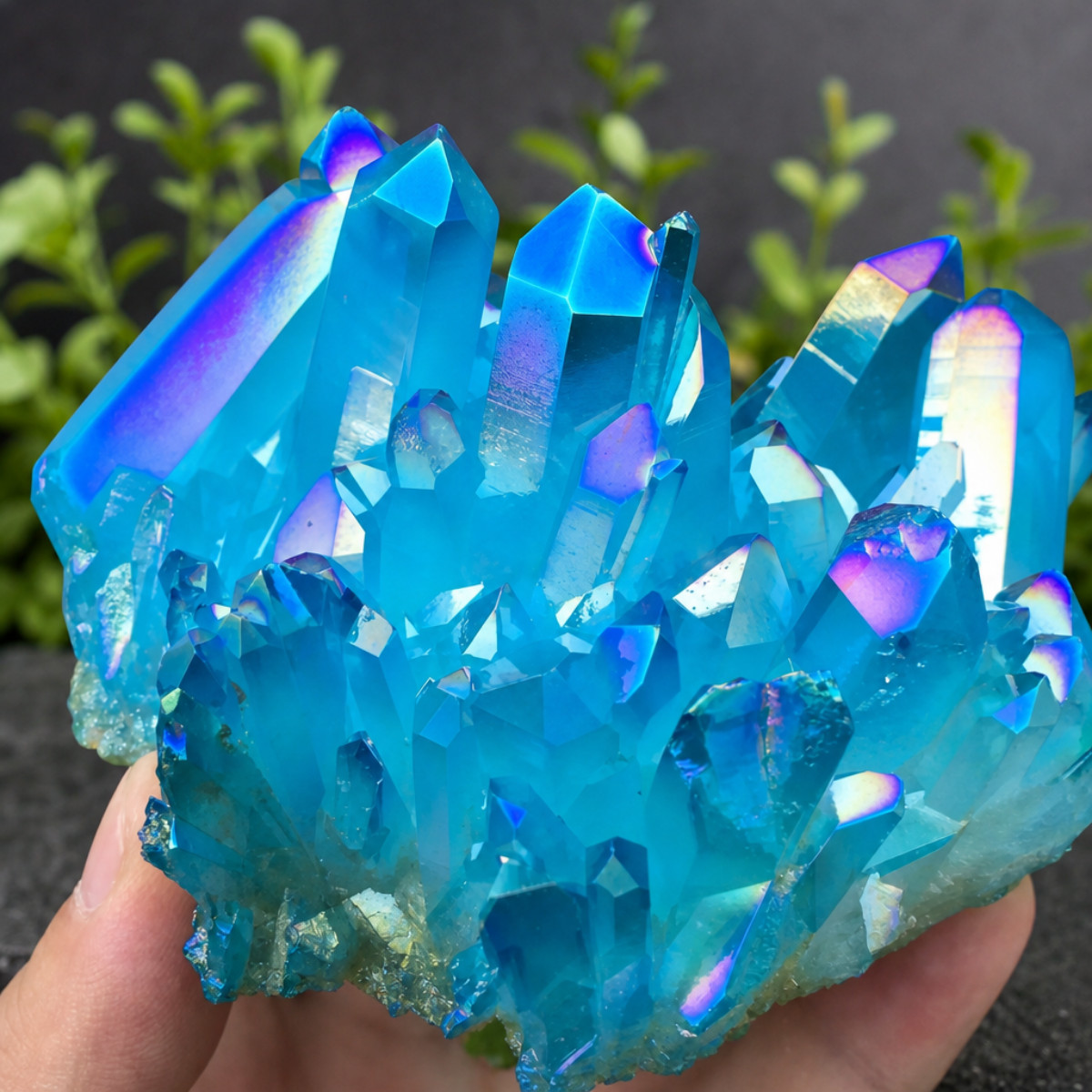 80-100g Aura Blue Crystal Cluster Quartz Titanium Rainbow Healing Geode Gift