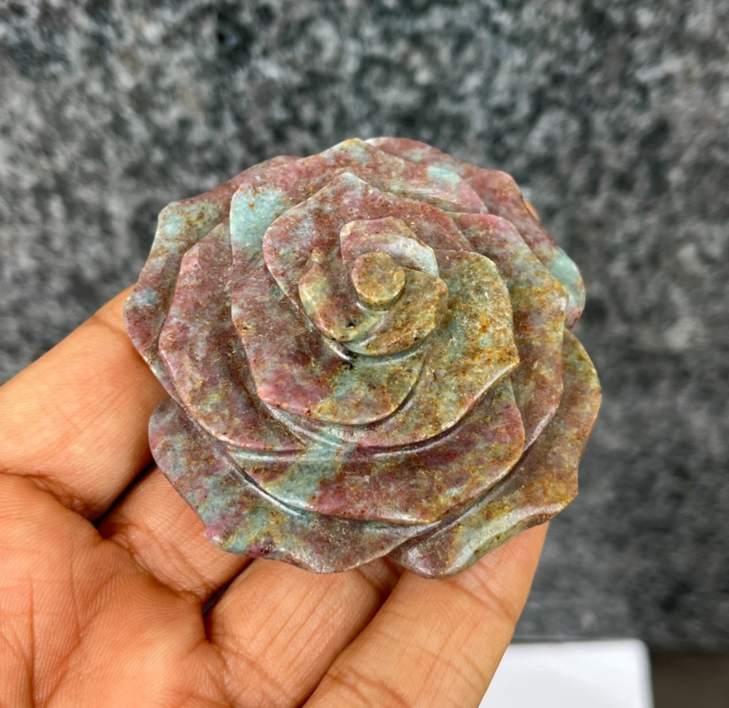Premium Ruby Kyanite Flower Carving 66mm Sculpture Natural Healing Crystal 170g