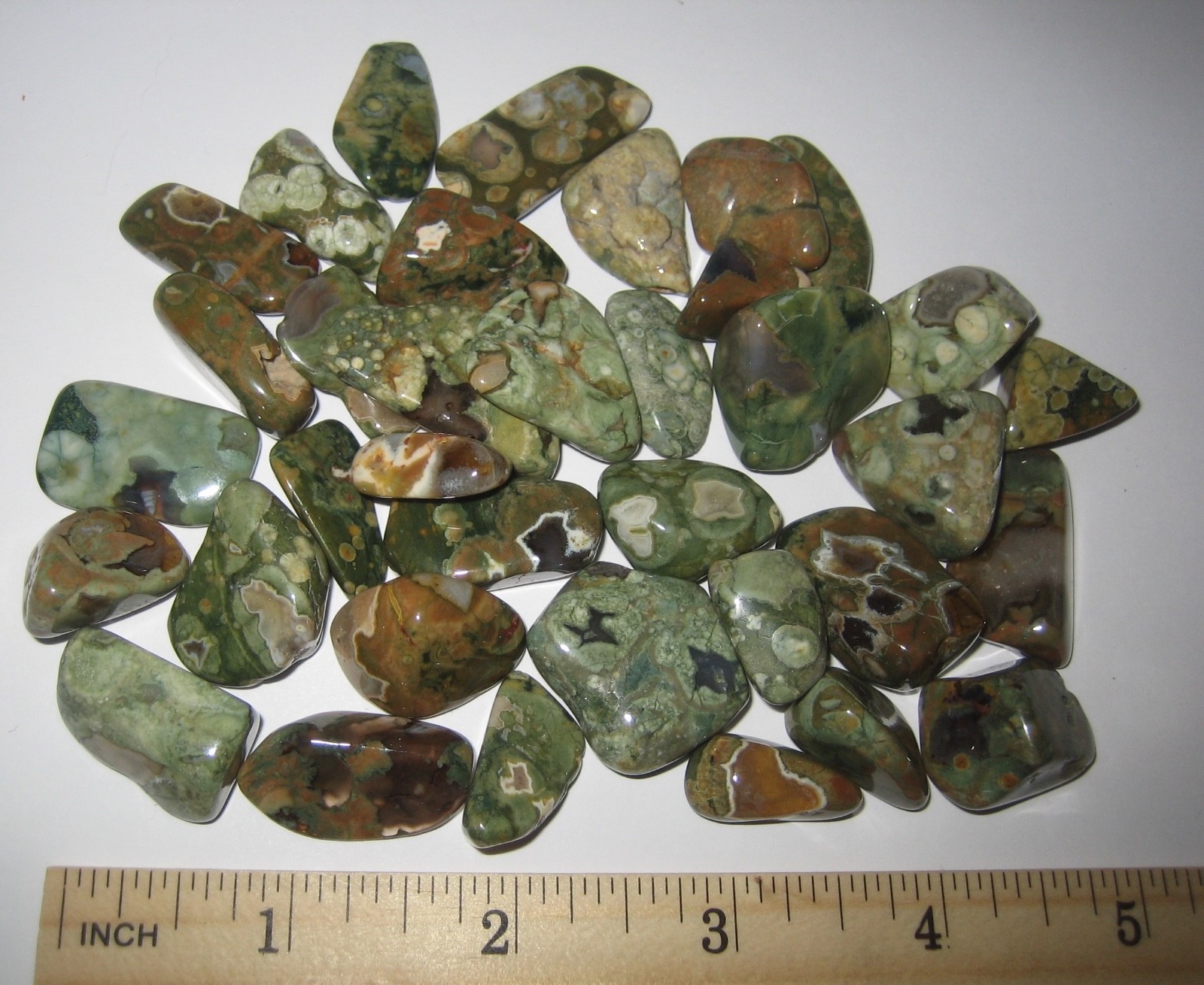 36 A+ TUMBLED POLISHED 0.7″-0.9″ RAINFOREST JASPER STONES AUSTRALIA ~ 148.2g *A1