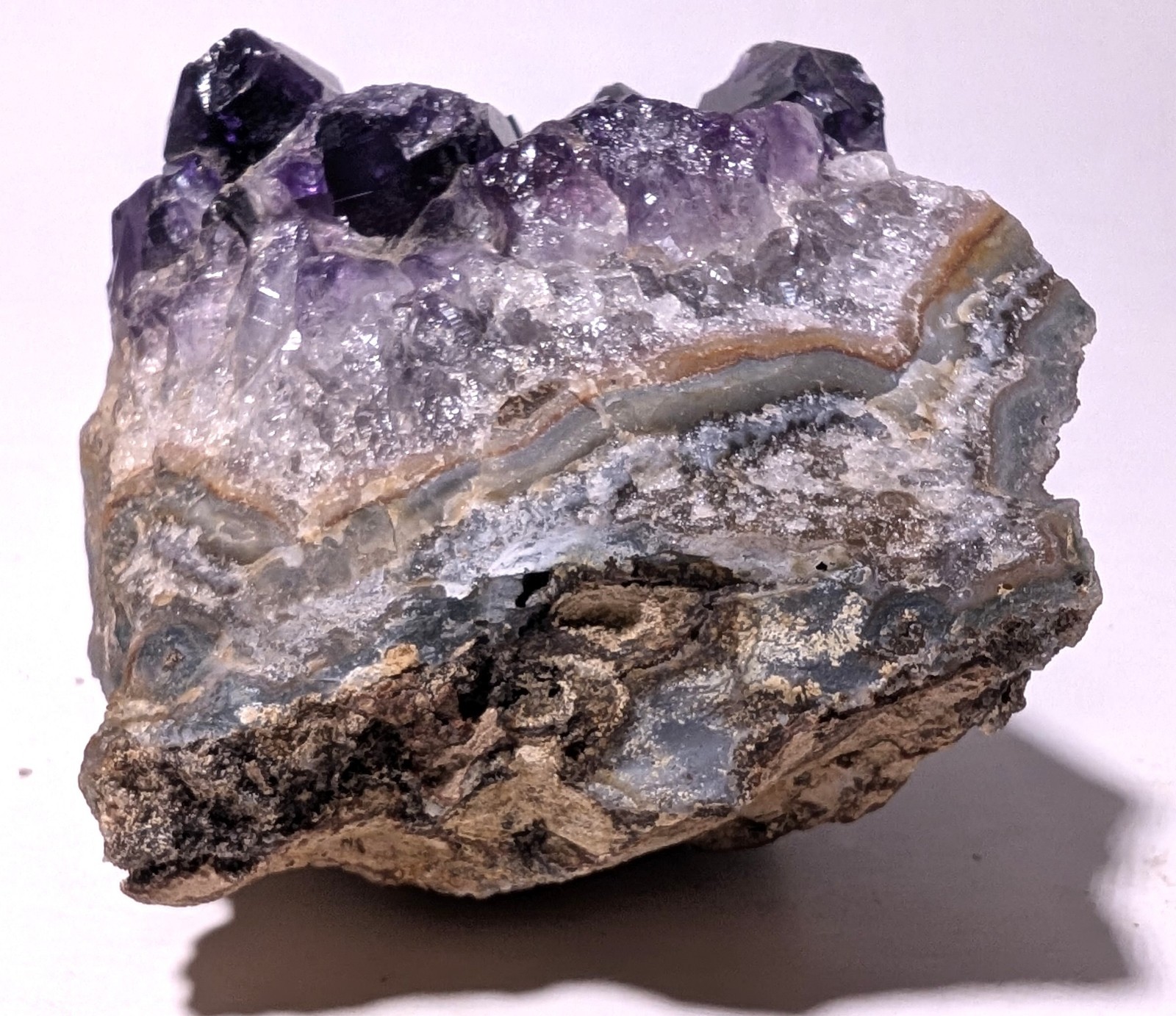 Amethyst Cluster Attached To Banded Matrix Deep Purple To Cloudy Quartz 10.2 oz