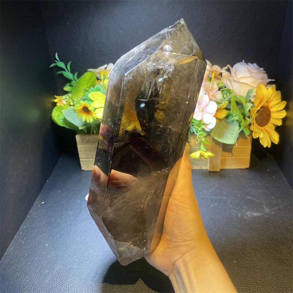 5.5LB 10.6″ A++Natural Smoky Quartz Obelisk Tower Quartz Crystal Energy +Stand