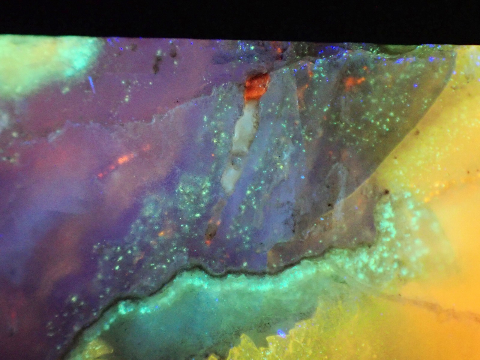 Beautifully fluorescent Hokkaidoite and opals containing organic minerals B262