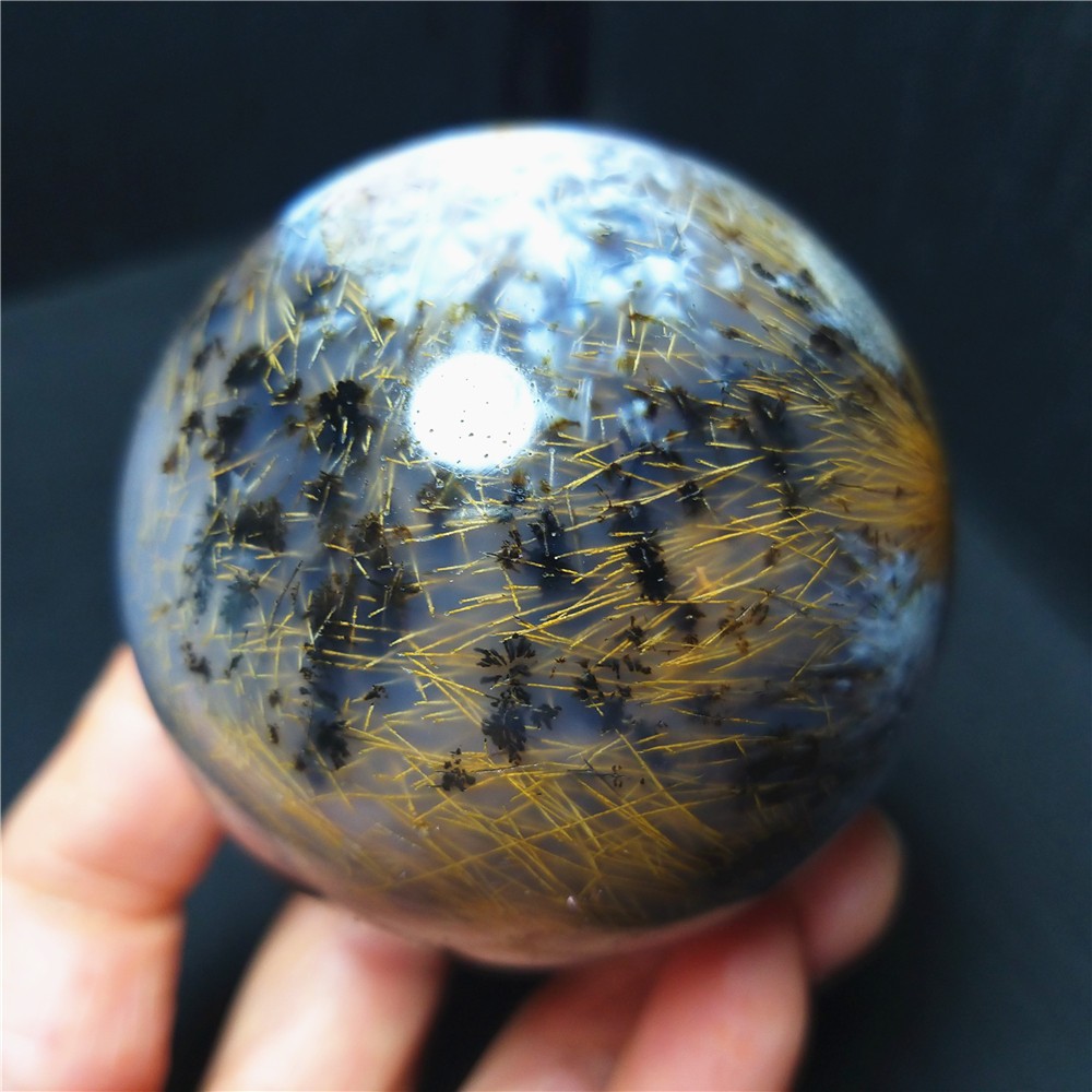 RARE 297.5g Natural Golden Hair Rutilated Agate Crystal Sphere Healing A4888